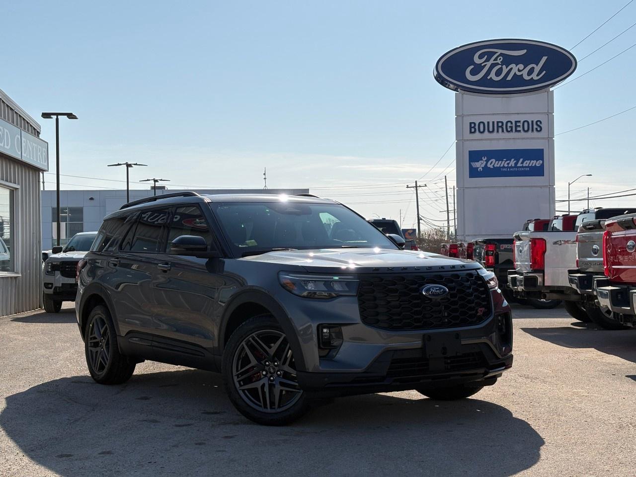 <p>The 2026 Ford Explorer ST in a sophisticated gray color, equipped with a robust 4×4 drivetrain, promises superior handling on all terrains. This new SUV merges dynamic design with substantial capability, making it an exceptional choice for adventurers and families alike.</p><p>The exterior boasts sleek body lines and a standout fixed glass moonroof, enhancing the overall aesthetic and providing an airy and open feel to the cabin. Inside, luxuriate in the comfortable black interior that is equipped with heated and cooled front seats  providing the perfect blend of comfort and style, ideal for Canada's diverse climate.</p><p>Innovative technology features make every journey easy and enjoyable. Enjoy seamless connectivity with smart device integration, navigate effortlessly with the integrated navigation system, and drive confidently with advanced safety and driver assistance features like lane assist, adaptive cruise control, and parking sensors. The SUV also offers convenient features like remote start and a backup camera.</p><p>This Ford Explorer ST 4WD is perfect for drivers who value performance, luxury, and cutting-edge technology in their daily ride. Whether you're commuting to work or heading out on a weekend adventure, you are encouraged to experience this impressive vehicle for yourself. Contact our dealership today to learn more and arrange a test drive.</p>