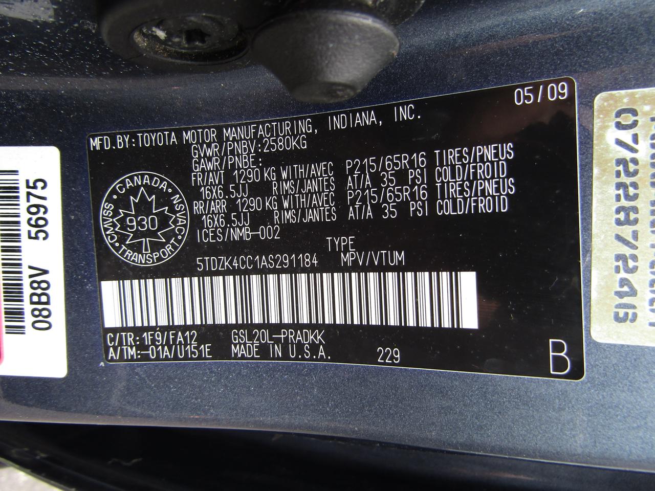 2010 Toyota Sienna CE, 8Pass ,Cruise Ctrl, Automatic Trans.*Certified* Photo