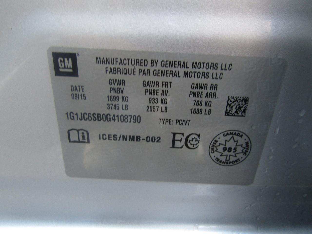 2016 Chevrolet Sonic LT, Sunroof, Camera, Automatic trans, Bluetooth, Cruise Ctrl, *Certified* Photo