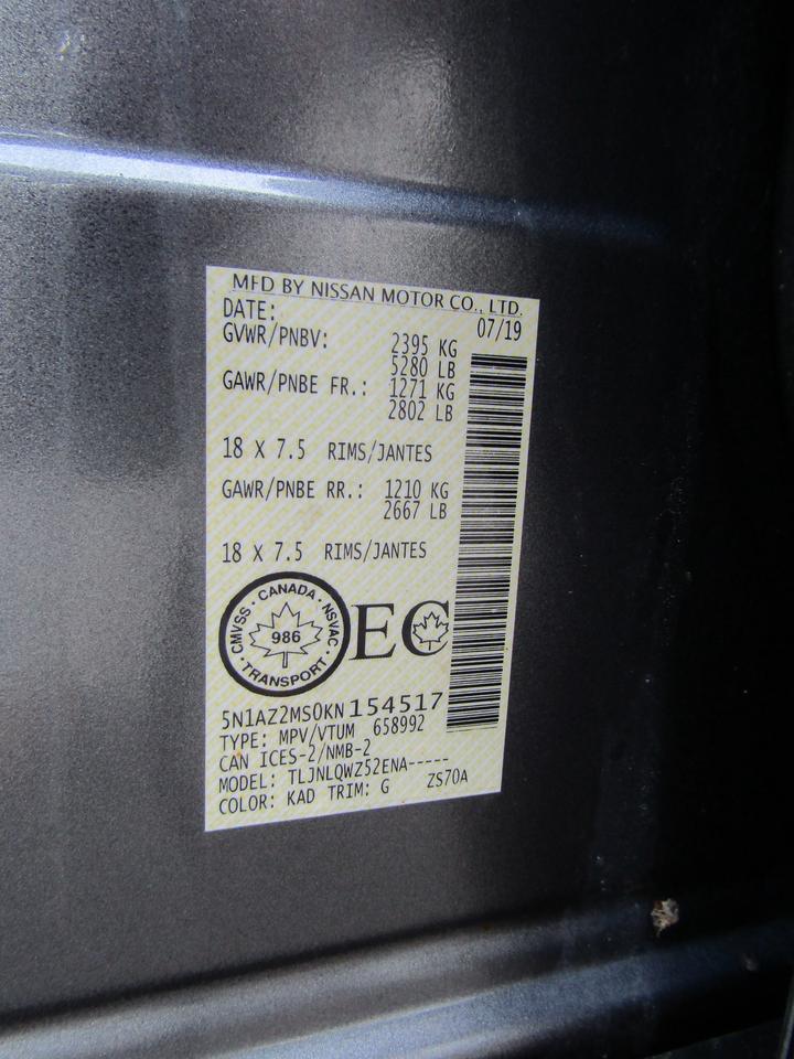 2019 Nissan Murano SV, AWD, Navi, Pano, Camera, Leather, *Certified* Photo