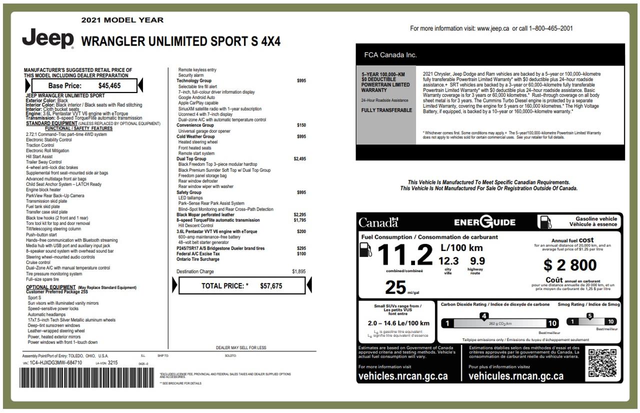 2021 Jeep Wrangler Unlimited Sport, 4x4, Navi, Camera, Leather, Bluetooth, Alloy, *Certified* Photo