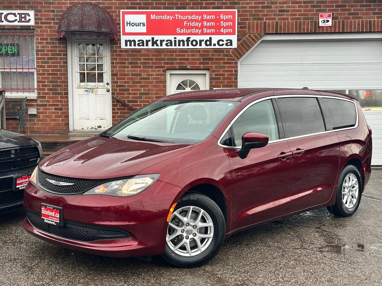 <p>Super-Clean Local One-Owner Chrysler Grand Caravan from Ajax, ON! This SXT model looks incredible in its Burgundy Paint, with great options and styling! The exterior features keyless entry with remote start and proximity key, remote rear power liftgate, and sliding passenger doors, automatic headlights, colour-matched heated side mirrors, tinted privacy glass, a trailer hitch, a sleek rear spoiler, gorgeous factory alloy wheels with&nbsp;<span style=text-decoration: underline;><strong>NEW</strong> All-Season Tires and Brakes</span>, freshly installed, a powerful 3.6L V6 Engine and Automatic transmission! The interior is very clean and comfortable, with heated cloth front seats with drivers power adjustment and lumbar control, StowNGo rear and middle rows, power door locks, windows and mirrors, a heated leather wrapped steering wheel with Audio and Cruise controls, push button start, an easy to read and use guage cluster, turn knob gear selection with low range, central touch screen AM/FM/XM Satellite Radio with Bluetooth, Apple CarPlay, Android Auto and Backup Camera, Dual-Zone A/C climate controls with front and rear window defrost settings, Auto-Stop/Start override button, plnety of starage areas throughout, USB/AUX/12V accessory ports, convex rear row mirror and more!</p><p>&nbsp;</p><p><strong>Carfax Claims Free, Immaculate One-Owner with All of Your Road Trip Essentials!</strong></p><p>&nbsp;</p><p>Call (905) 623-2906</p><p>&nbsp;</p><p>Text Ryan: (905) 429-9680 or email: ryan@markrainford.ca</p><p>&nbsp;</p><p>Text Mark: (905) 431-0966 or email: mark@markrainford.ca</p>
