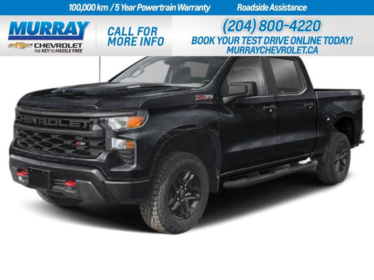 * ENGINE 5.3L ECOTEC3 V8 * * TRAILER BRAKE CONTROLLER INTEGRATED * * ENGINE BLOCK HEATER *  Experience the thrill of driving the 2026 Chevrolet Silverado 1500 Custom Trail Boss, now available in Winnipeg. This Crew Cab Pickup is built to impress with its robust Gas V8 5.3L engine, delivering an impressive 355 horsepower at 5600 rpm and 383 lb-ft of torque at 4100 rpm. The Dynamic Fuel Management system further enhances the power delivery and efficiency, ensuring optimal performance for every journey.  The Silverado doesnt just boast power; it also offers precision with its 10-Speed Automatic transmission, providing seamless gear shifts for a smooth and responsive drive. The integrated Trailer Brake Controller ensures you have full control when towing, making it an ideal choice for both work and play.  Inside, enjoy the comfort of the Jet Black cloth seat trim and the convenience of features like Bluetooth Connection, Remote Engine Start, and Keyless Entry. Safety is paramount with Front Collision Warning, Lane Departure Warning, and Lane Keeping Assist, ensuring peace of mind on every drive. The Chevrolet Silverado 1500 is more than just a truck; its a statement of style, comfort, and performance.  Dealer Permit #1740