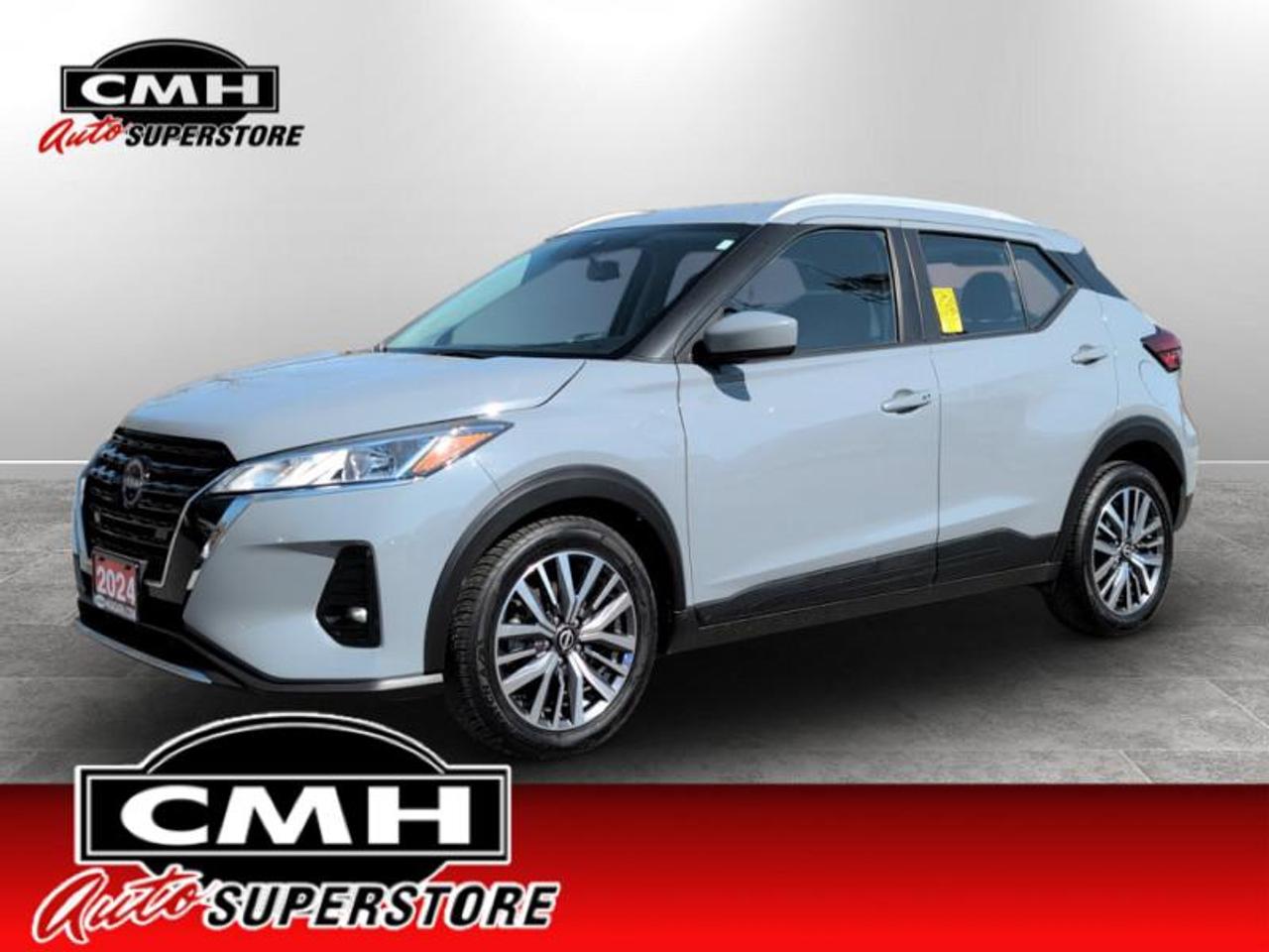 <b>**PREV. RENTAL**<br> <br></b><br>  <br>CMH certifies that all vehicles meet DOUBLE the Ministry standards for Brakes and Tires. The advertised price is the promotional financing price. For all other methods of payment, the selling price is $500 higher.<br><br> <br>This 2024 Nissan Kicks is for sale today. <br> <br>This Kicks did not take any shortcuts, but it is offering you a shortcut to possibility. Make the most of every day with intelligent features that help you express your personal style and feel your playlist with the incredible infotainment system. It really is time you put you first, and this 2024 Kicks is here for it. This SUV has 75,858 km. Its Gray Pearl in colour. It has an Automatic transmission and is powered by a 122HP 1.6L 4 Cylinder Engine. <br> <br> Our Kickss trim level is SV. Step up to this SV trim for stylish aluminum wheels, automatic temperature control, the Nissan Intelligent Key with remote start, a heated steering wheel, heated seats, and SiriusXM. This Kicks offers a ton of style and is built to your beat, featuring touchscreen infotainment with Apple CarPlay, Android Auto, Bluetooth, and Siri Eyes Free. The spirited performance is further enhanced with advanced safety features like emergency braking, lane departure warning, high beam assist, blind spot detection, rear parking sensors, and a rearview camera.<br> <br>To apply right now for financing use this link: <a href=https://www.cmhniagara.com/financing/ target=_blank>https://www.cmhniagara.com/financing/</a><br><br> <br/><br>**PLEASE NOTE:** The functionality and condition of any accessories and aftermarket parts are not guaranteed by CMH Auto Superstore. Examples of such items include, but are not limited to: tonneau covers, radios, cameras, remote starts, vent visors, roof racks, winches, light bars, headlights/tail lights, center caps, running boards, etc. If an aftermarket part is safety-related and found to be defective, it will be replaced by a factory option.<br><b>**CMH Auto Superstore reserves the right to choose to repair, modify, or replace all aftermarket parts (example  headlights) or accessories at its sole discretion.**</b><br><br>Trade-ins are welcome! Financing available OAC ! Price INCLUDES a valid safety certificate! Price INCLUDES a 60-day limited warranty on all vehicles except classic or vintage cars. CMH is a Full Disclosure dealer with no hidden fees. We are a family-owned and operated business for over 30 years! o~o