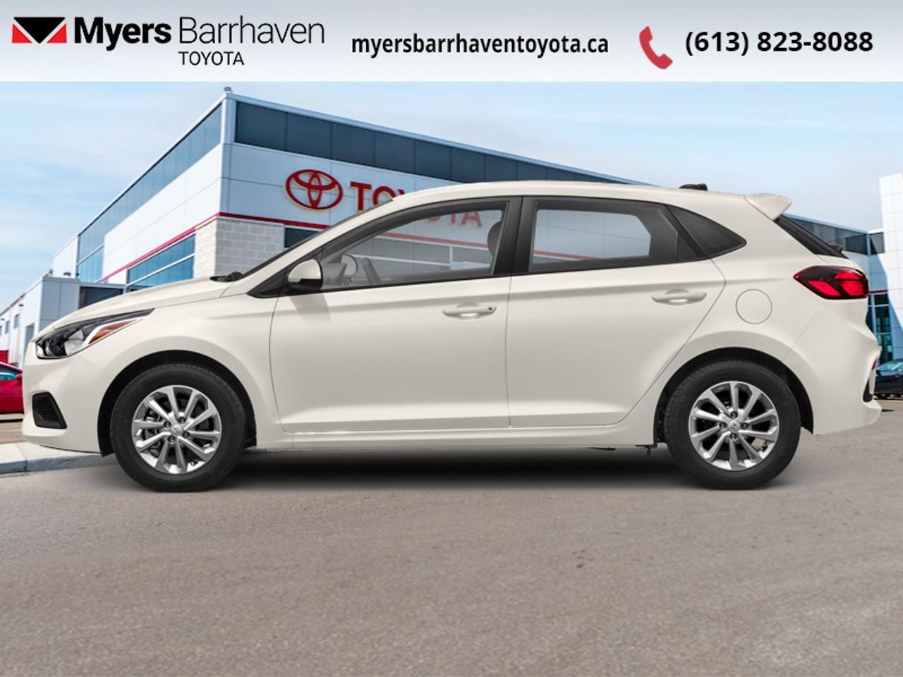 <b>Low Mileage, Sunroof,  Heated Steering Wheel,  Rear View Camera,  Aluminum Wheels,  Cruise Control!</b><br> <br>  Compare at $17574 - Our Live Market Price is just $16898! <br> <br>With this Hyundai Accent, you can really have it all. Enjoy class-leading cargo room and a wealth of features. This 2019 Hyundai Accent is fresh on our lot in Ottawa. <br> <br>To create this Accent, Hyundai had to do more than simply build a better car. It made an affordable compact that looks like a million bucks. With its wide stance, expressive cascading grille, and wraparound headlights and taillights, this Accent elevates the quality of design you can expect from a car in this class. Throw in a nice, functional interior and great fuel economy and you have an attractive compact thats full of surprises. This low mileage hatchback has just 63,465 km. Its Snow White Pear in colour and is completely accident free based on the <a href=https://vhr.carfax.ca/?id=vmnr+2sA0pr9tdw69J2bOzBKdi8MDkVz target=_blank>CARFAX Report</a>. It has an Automatic transmission and is powered by a 132HP 1.6L 4 Cylinder Engine. It may have some remaining factory warranty, please check with dealer for details. <br> <br> Our Accents trim level is Ultimate. This Accent is an affordable, modern compact and a great value. This Accent Ultimate comes with a 7-inch color touchscreen with Android Auto and Apple CarPlay, a rearview camera, power windows, automatic air conditioning, cruise control, leatherette/cloth seating surfaces, a heated leather steering wheel, a power sunroof, aluminum wheels, front fog lamps, and much more. This vehicle has been upgraded with the following features: Sunroof, Heated Steering Wheel, Rear View Camera, Aluminum Wheels, Cruise Control, Air Conditioning.<br> <br>To apply right now for financing use this link: <a href=https://www.myersbarrhaventoyota.ca/quick-approval/ target=_blank>https://www.myersbarrhaventoyota.ca/quick-approval/</a><br><br> <br/><br> Buy this vehicle now for the lowest bi-weekly payment of <b>$161.60</b> with $0 down for 60 months @ 8.99% APR O.A.C. ( Plus applicable taxes -  Plus applicable fees   ).  See dealer for details. <br> <br>At Myers Barrhaven Toyota we pride ourselves in offering highly desirable pre-owned vehicles. We truly hand pick all our vehicles to offer only the best vehicles to our customers. No two used cars are alike, this is why we have our trained Toyota technicians highly scrutinize all our trade ins and purchases to ensure we can put the Myers seal of approval. Every year we evaluate 1000s of vehicles and only 10-15% meet the Myers Barrhaven Toyota standards. At the end of the day we have mutual interest in selling only the best as we back all our pre-owned vehicles with the Myers *LIFETIME ENGINE TRANSMISSION warranty. Thats right *LIFETIME ENGINE TRANSMISSION warranty, were in this together! If we dont have what youre looking for not to worry, our experienced buyer can help you find the car of your dreams! Ever heard of getting top dollar for your trade but not really sure if you were? Here we leave nothing to chance, every trade-in we appraise goes up onto a live online auction and we get buyers coast to coast and in the USA trying to bid for your trade. This means we simultaneously expose your car to 1000s of buyers to get you top trade in value. <br>We service all makes and models in our new state of the art facility where you can enjoy the convenience of our on-site restaurant, shuttle van, free Wi-Fi, Enterprise Rent-A-Car, on-site tire storage, and complimentary drinks. Come see why many Toyota owners are making the switch to Myers Barrhaven Toyota. <br>*LIFETIME ENGINE TRANSMISSION WARRANTY NOT AVAILABLE FOR VEHICLES WITH KMS EXCEEDING 140,000KM, VEHICLES 8 YEARS & OLDER, HIGHLINE BRAND VEHICLES (e.g., BMW, INFINITI, CADILLAC, LEXUS), AND QUEBEC RESIDENTS.<br> Come by and check out our fleet of 90+ used cars and trucks and 20+ new cars and trucks for sale in Ottawa.  o~o