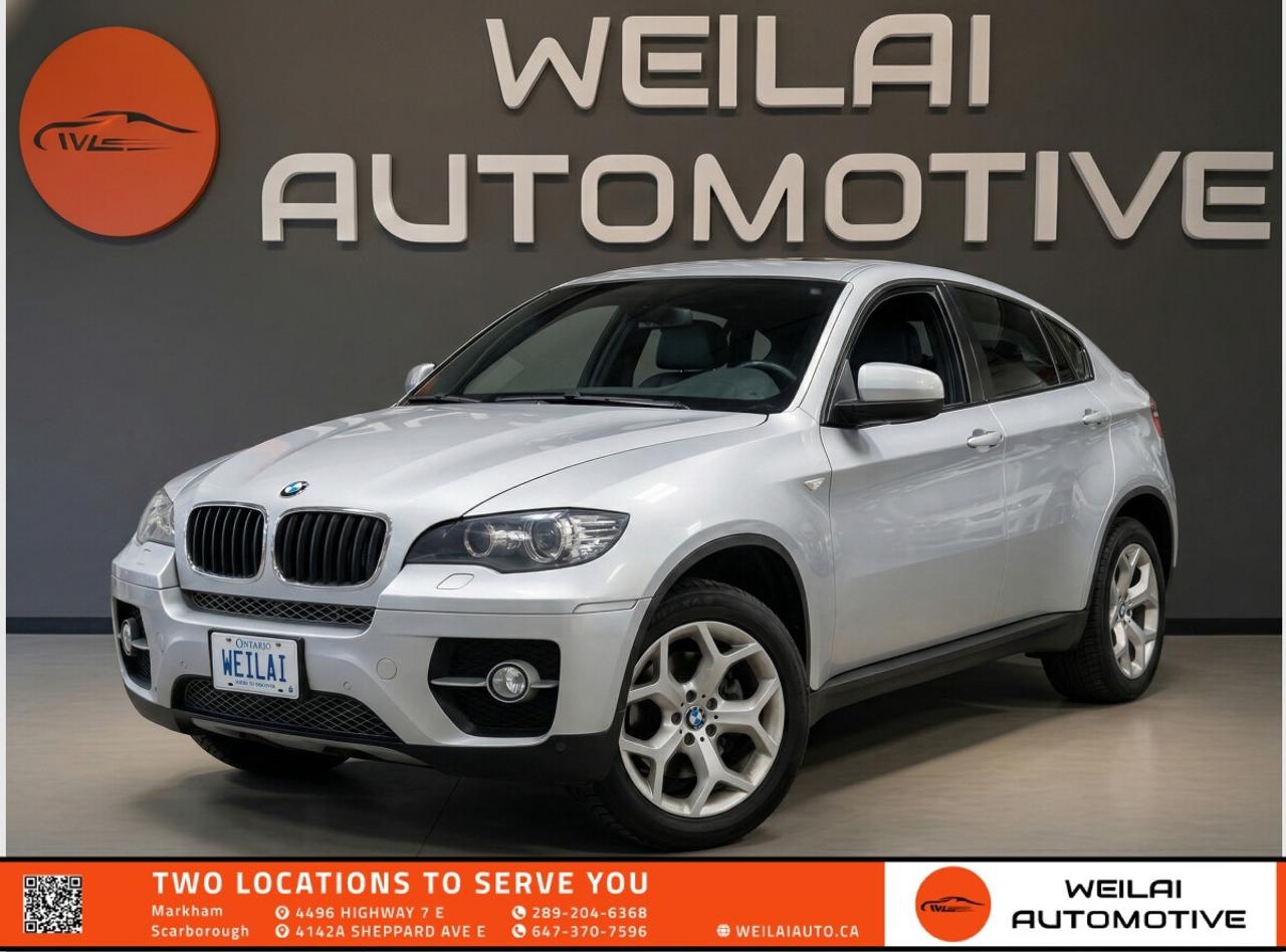 xDrive All-Wheel Drive | 3.0L TwinPower Turbo Inline-6 | Power Glass Sunroof | Adaptive Bi-Xenon Headlights | iDrive Infotainment System | Low credit? No credit? Established Credit? We accept ALL!!! - Contact Us Today!Test Drive the 2012 BMW X6 xDrive35i Today! This exceptional Sports Activity Coupe blends the athletic performance of a sports car with the versatility of an SUV. With its distinctive fastback roofline, powerful turbocharged engine, and intelligent all-wheel-drive system, it offers a thrilling and luxurious driving experience perfect for Canadian roads. <br/> Performance:● Engine: 3.0L TwinPower Turbo Inline-6 ● Horsepower: 300 hp ● Torque: 300 lb-ft ● Transmission: 8-speed automatic ● Drivetrain: AWD <br/> Exterior:● 19-inch alloy wheels with run-flat tires ● Adaptive bi-xenon headlights with washers ● Power glass sunroof ● Power liftgate ● Auto-dimming outside mirrors <br/> Interior:● Heated ten-way power leather sport seats with driver memory ● Dual-zone automatic climate control ● Heated multifunction leather-wrapped steering wheel ● 60/40 split-folding rear seats ● Interior ambiance lighting <br/> Technology:● iDrive system with 6.5-inch control display ● Bluetooth connectivity ● USB port and iPod connectivity ● CD/MP3 stereo system ● BMW Assist emergency communication system <br/> Safety:● Tire pressure monitoring system ● Cornering lights and adaptive brake lights ● Active front head restraints ● Alarm system with interior motion sensor ● Park Distance Control <br/> Approximate Fuel Efficiency:● City: 13.1 L/100 km ● Highway: 8.6 L/100 km! <br/> This highly sought-after Sports Activity Coupe will not stay on our lot for long! Premium luxury vehicles in this condition are moving incredibly fast. Visit Weilai Automotive Inc. in Markham today to experience the thrill behind the wheel before it is gone. Call us now to schedule your exclusive test drive! <br/> FINANCING:At Weilai Automotive Inc., were all about giving everyone a fair shot at owning a quality vehicle, no matter their credit history. Whether youre grappling with credit challenges or have a stellar credit record, we have financing options that cater to you. Your specific financing terms will depend on various factors, including your credit rating. For a personalized finance consultation, a signed consent form is needed. Reach out to schedule your appointment today. <br/> WEILAI CERTIFIED PRE-OWNED PROGRAM:*● Full Detailing Package ● Comprehensive Certification Package ● Safety Certification ● Financing Available ● Extended Warranty Available ● Available for only $899 <br/> *Weilai Certified Pre-Owned Program includes: Full interior detailing, full exterior detailing, meticulous vehicle reconditioning. A comprehensive 60-point safety inspection with additional standards. For example, tire and brake treads must be a minimum of 3.5 mm which is 233% of the Ontario standard of 1.5 mm. Access to a large network of lenders to give you the best approval guaranteed. Option to extend the warranty for up to an additional 6 years for an additional fee. <br/> CARFAX REPORT:We believe in full transparency. All vehicles come with a FREE Carfax report. Please visit our listing on weilaiauto.ca or autotrader.ca to obtain your free Carfax report. <br/> CONTACT NOW:We welcome customers from all over the GTA, including Markham, Scarborough, Barrie, Stouffville, Toronto, Richmond Hill, East Gwillimbury, Aurora, North York, East York, Whitby, Brampton, and the surrounding area. Ready to take the next step? Book an appointment, get more info, or get in touch by calling 289-204-6368 or emailing us at salesmanagers@weilaiauto.ca. <br/> <br/> <br/> FEE DISCLOSURE:Price does not include safety certification, HST, or licensing fees. Safety certification available, see the Weilai Certified Pre-Owned Program for details. <br/> FINANCE SPECIAL PRICE ONLY:Pricing is based on financing. The listed price includes a $1,000 finance rebate. Choosing an alternative payment method may disqualify this rebate. <br/> VEHICLE CONDITION:The vehicle has been inspected and reconditioned to a premium pre-owned condition and is ready to be test-driven. However, to comply with OMVICs disclosure requirements, please note that this unit is not currently drivable and not certified until it undergoes safety certification. <br/> DISCLAIMERS:Please note that these details are based on the typical specifications for a given year, make, and model, and actual features may vary for the specific VIN provided. The descriptions above and the contents on this vehicle detail page are generated using AI and VIN decoders, which may contain inaccuracies. They are intended for reference only and may not be entirely reliable. Always check the vehicles actual specifications and refer to the owners manual for the most precise and up-to-date information. While Weilai Automotive Inc. strives to provide accurate information, we will not be responsible for any mistakes made on this page. <br/>