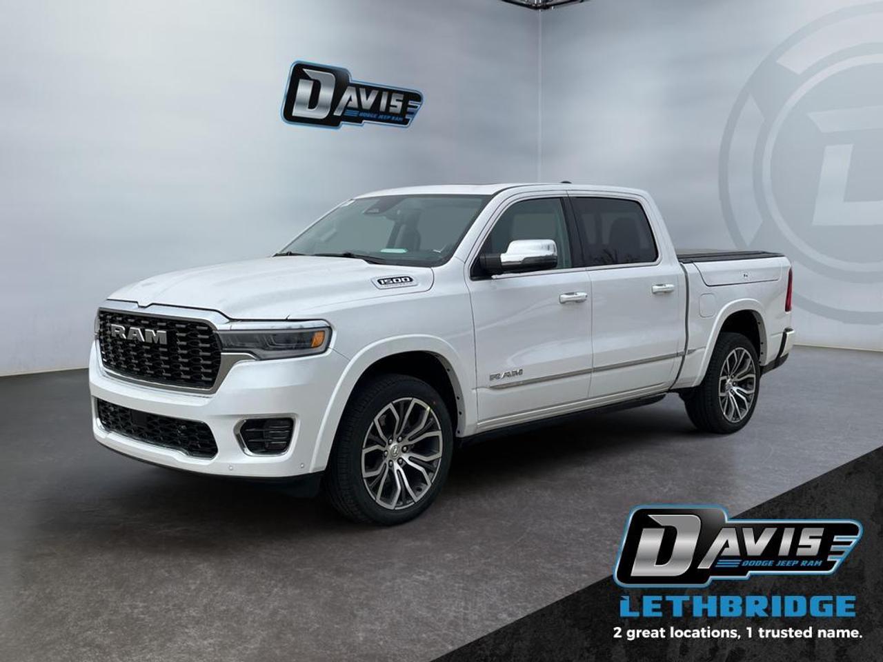 <b>Sunroof, HUD, 360 Camera, Power Tailgate, Power Running Boards!</b><br /> <br /> <br /> <br />Experience the perfect balance of power and luxury in the 2026 Ram 1500, built to handle every job with style. <br /> <br />The Ram 1500's unmatched luxury transcends traditional pickups without compromising its capability. Loaded with best-in-class features, it's easy to see why the Ram 1500 is so popular. With the most towing and hauling capability in a Ram 1500, as well as improved efficiency and exceptional capability, this truck has the grit to take on any task.<br /> <br />This Ivory Tri-Coat Pearl Crew Cab 4X4 pickup has an Automatic transmission and is powered by a 540HP 3.0L Straight 6 Cylinder Engine. <br /> <br /> Our 1500's trim level is Tungsten. This trim rewards you with a panoramic sunroof, a driver head up display, a 360 aerial view camera system, and a sonorous 23-speaker Klipsch Reference Premiere audio system. Also standard include unique interior styling, a power tailgate, power running boards, power-adjustable pedals and auto-leveling suspension, ventilated and heated front and rear seats, massaging front seats, leather upholstery, a heated leather steering wheel, and an upgraded 14.4-inch infotainment screen powered by Uconnect 5W with inbuilt navigation, Apple CarPlay, Android Auto and 4G LTE Wi-Fi hotspot. Additional features include class IV towing equipment, a trailer wiring harness, front and rear parking sensors, blind spot detection, lane keeping assist with lane departure warning, remote start, adaptive cruise control, and even more! This vehicle has been upgraded with the following features: Sunroof, HUD, 360 Camera, Power Tailgate, Power Running Boards, Premium Audio, Massage Seats.<br /><br /> <br />To apply right now for financing use this link: <a href=https://lethbridge.davisdodge.ca/free-credit-check/ target=_blank rel=nofollow noopener noreferrer>https://lethbridge.davisdodge.ca/free-credit-check/</a><br /><br /> <br /><br />As a premier Chrysler, Dodge, Jeep and RAM dealership, Davis Dodge proudly offers an extensive selection of new and used vehicles to meet every drivers needs. Customers across Lethbridge, Fort Macleod, Taber, Claresholm, Coaldale, and beyond trust us for daily vehicle specials, certified service and parts, and a seamless online inventory experience. <br /><br /> With competitive financing options and expert support, we make car buying easy and enjoyable. <br /><br /> Ready to hit the road? Schedule your test drive today at Davis Dodge, your trusted Chrysler, Dodge, Jeep and RAM dealer in Lethbridge, Alberta.<br /><br /> Vehicle pricing offer shown expires 2026-04-30. <br /> Come by and check out our fleet of 70+ used cars and trucks and 110+ new cars and trucks for sale in Lethbridge. o~o