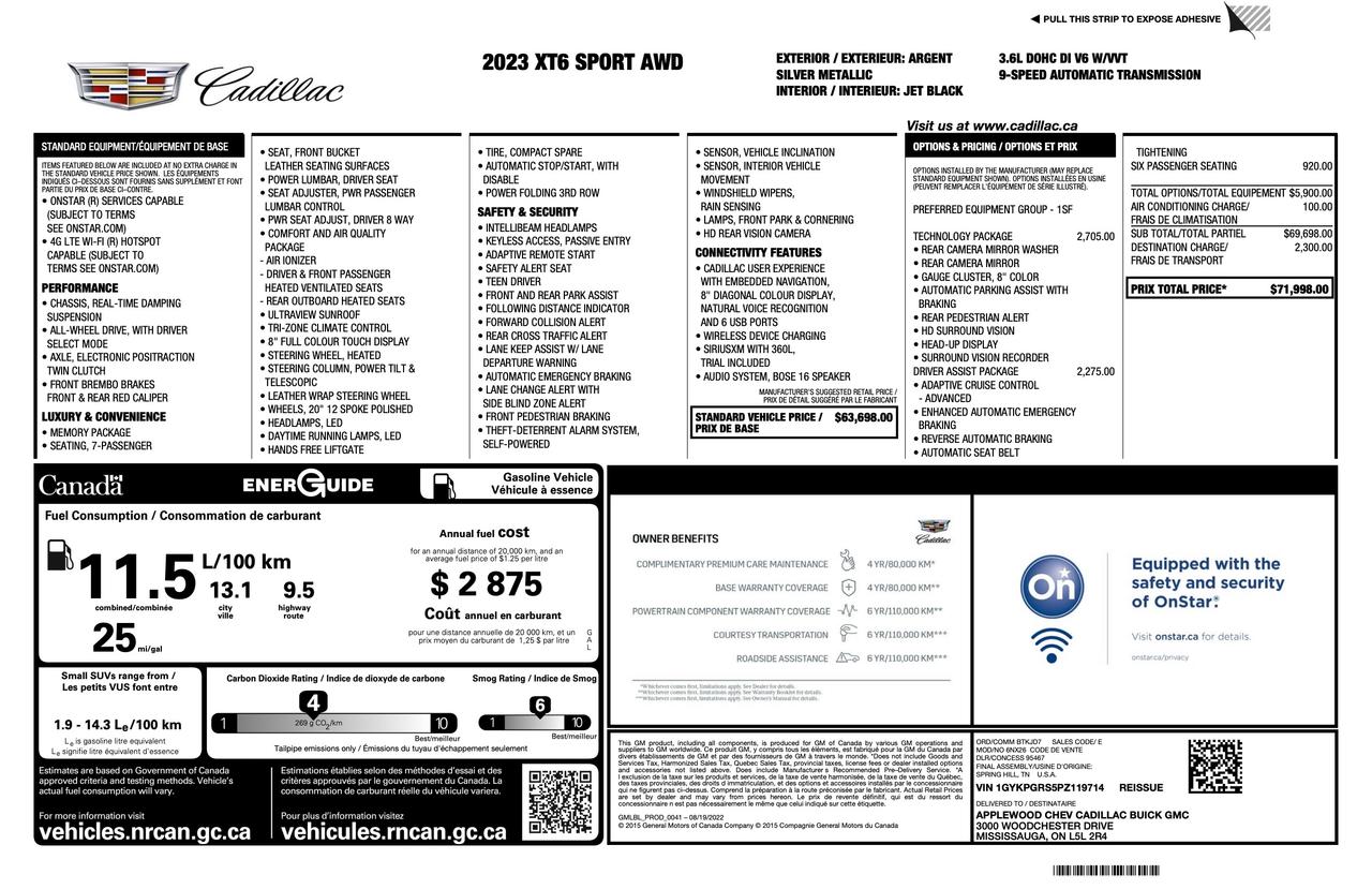 2023 Cadillac XT6 Sport 1SF|DRIVER ASSIST PK|TECH PK|20WHLS|NO ACCIDENTS Photo3
