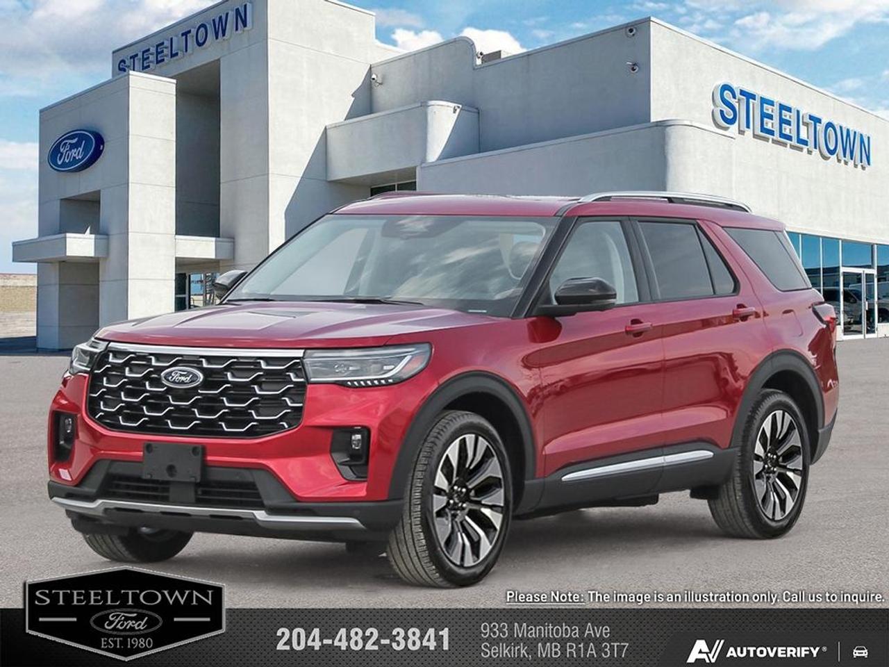 <b>Sunroof,  Cooled Seats,  BlueCruise,  Navigation,  B&O Audio!</b><br> <br> <br> <br>We value your TIME, we wont waste it or your gas is on us!   We offer extended test drives and if you cant make it out to us we will come straight to you!<br> <br>Treat your family to refined luxury and comfort in this capable 2026 Ford Explorer. <br> <br>This Ford Explorer is the ultimate lifestyle vehicle with plenty of style and space for all of your passengers and cargo. It has the hauling capabilities of a midsize SUV combined with strong off-road capabilities. Whether your next family adventure is to the grocery store or over a high mountain pass, the Ford Explorer was built to get you there with ease.<br> <br>This Rapid Red Metallic SUV has an Automatic transmission and is powered by a 300HP 2.3L 4 Cylinder Engine. <br> <br> Our Explorers trim level is Platinum. This Explorer Platinum rewards you with a dual-panel sunroof and cooled front seats, as well as BlueCruise 1.2, inbuilt navigation, Bang & Olufsen audio, an aerial view camera system and a heated steering wheel. Also standard include 20 aluminum wheels, FordPass Connect 5G mobile hotspot internet access, adaptive cruise control, smart device remote engine start, and a power liftgate for rear cargo access. On the inside, occupants are treated to leather upholstery, voice-activated dual-zone climate control, and a 13.2-inch infotainment screen with wireless Apple CarPlay and Android Auto. Safety features also include lane keep assist with lane departure warning, collision mitigation, automatic emergency braking, evasion assist, and rear parking sensors. This vehicle has been upgraded with the following features: Sunroof, Cooled Seats, BlueCruise, Navigation, B&O Audio, 360 Camera, Remote Start.<br><br> View the original window sticker for this vehicle with this url <b><a href=http://www.windowsticker.forddirect.com/windowsticker.pdf?vin=1FMUK8HH3TGB33184 target=_blank>http://www.windowsticker.forddirect.com/windowsticker.pdf?vin=1FMUK8HH3TGB33184</a></b>.<br> <br>To apply right now for financing use this link: <a href=http://www.steeltownford.com/?https://CreditOnline.dealertrack.ca/Web/Default.aspx?Token=bf62ebad-31a4-49e3-93be-9b163c26b54c&La target=_blank>http://www.steeltownford.com/?https://CreditOnline.dealertrack.ca/Web/Default.aspx?Token=bf62ebad-31a4-49e3-93be-9b163c26b54c&La</a><br><br> <br/> See dealer for details. <br> <br>Family owned and operated in Selkirk for 35 Years.  <br>Steeltown Ford is located just 20 minutes North of the Perimeter Hwy, with an onsite banking center that offers free consultations. <br>Ask about our special dealer rates available through all major banks and credit unions.<br>Dealer retains all rebates, plus taxes, govt fees and Steeltown Protect Plus.<br>Steeltown Ford Protect Plus includes:<br>- Life Time Tire Warranty <br>Dealer Permit # 1039<br><br><br> Come by and check out our fleet of 100+ used cars and trucks and 170+ new cars and trucks for sale in Selkirk.  o~o