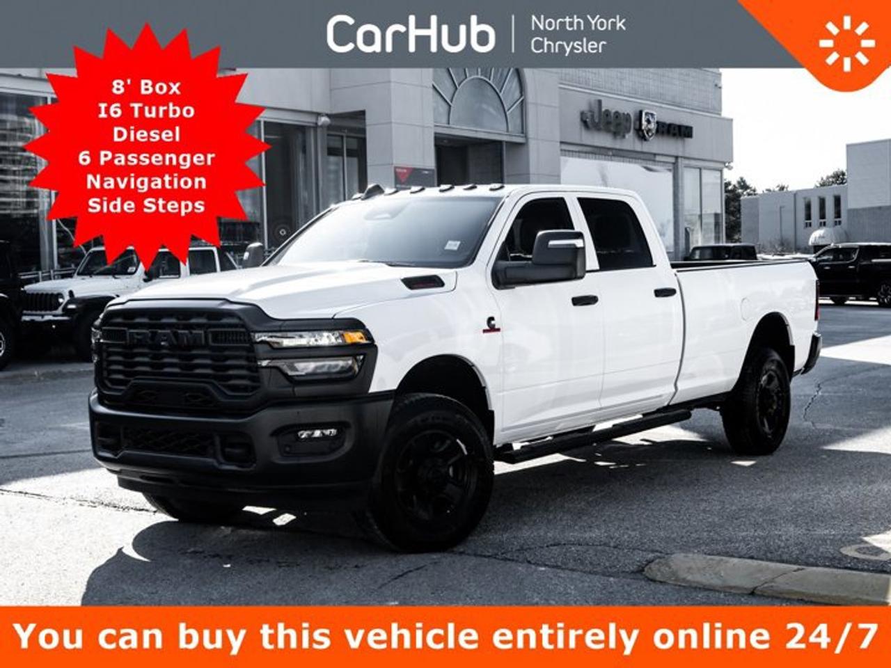 <p>This Ram 2500 delivers a Intercooled Turbo Diesel I-6 6.7 L/408 engine powering this Automatic transmission. WHEELS: 18 X 8 STEEL BLACK PAINTED -inc: Tires: LT275/70R18E BSW AS, TRANSMISSION: 8-SPEED ZF POWERLINE AUTOMATIC, TRANSFER CASE SKID PLATE SHIELD.</p><p>This Ram 2500 Comes Equipped with These Options <br />QUICK ORDER PACKAGE 24A -inc: Engine: 6.7L Cummins I-6 HO Turbo Diesel, Transmission: 8-Speed ZF Powerline Automatic , TRADESMAN LEVEL 1 EQUIPMENT GROUP -inc: Convenience Group, Radio: Uconnect 5 Nav w/12.0 Display, Auto-Dimming Rearview Mirror, Rear Power Sliding Window, Emergency Vehicle Alert System (EVAS), 12 Touchscreen, Tinted Acoustic Windshield, GPS Navigation, 4G LTE Wi-Fi Hot Spot, MOPAR Black Tubular Side Steps, Heated Exterior Mirrors, SiriusXM w/360L On-Demand Content, Anti-Spin Differential Rear Axle, Connected Travel & Traffic Services, Mirror Running Lights, Alexa Built-In, Carpet Floor Covering, Power Convex Aux Exterior Mirrors, Off-Road Info Pages, Trailer Tow Pages, 400-Watt Inverter, Disassociated Touchscreen Display, HD Radio, Power Fold Heated Telescopic Mirrors, Exterior Mirrors w/Turn Signals, Exterior Mirrors w/Courtesy Lamps, A/C w/Dual-Zone Auto Temp Control, 115-Volt Auxiliary Power Outlet - Front, Power Adjust Mirrors, Front & Rear Floor Mats, Park-Sense Front & Rear Park Assist, TIRES: LT275/70R18E BSW AS, REAR WHEELHOUSE LINERS, RADIO: UCONNECT 5 NAV W/12.0 DISPLAY, MOPAR FRONT & REAR ALL-WEATHER FLOOR MATS, MOPAR BLACK TUBULAR SIDE STEPS, GVWR: 4,490 KGS (9,900 LBS), ENGINE: 6.7L CUMMINS I-6 HO TURBO DIESEL -inc: Selective Catalytic Reduction (Urea), Dual 730-Amp Maintenance-Free Batteries, Cummins Turbo Diesel Badge, Heavy-Duty Engine Cooling, Diesel Exhaust Brake, Supplemental Heater, 3.42 Axle Ratio, Front Bumper Sight Shields, Capless Fuel-Filler, MOPAR Winter Front Grille Cover, GVWR: 4,622 kgs (10,190 lbs), DIESEL GREY/BLACK, HD VINYL FRONT 40/20/40 BENCH SEAT.</p><p>Drive Happy with CarHub</p><p>*** All-inclusive, upfront prices -- no haggling, negotiations, pressure, or games</p><p>*** Purchase or lease a vehicle and receive a $1000 CarHub Rewards card for service.</p><p>*** Purchase this vehicle fully online on CarHub websites</p><p> </p><p>Transparency Statement<br />Online prices and payments are for finance purchases -- please note there is a $850 finance/lease fee. Cash purchases for used vehicles have a $2,350 surcharge (the finance price + $2,350), however cash purchases for new vehicles only have tax and licensing extra -- no surcharge. NEW vehicles priced at over $100,000 including add-ons or accessories are subject to the additional federal luxury tax. While every effort is taken to avoid errors, technical or human error can occur, so please confirm vehicle features, options, materials, and other specs with your CarHub representative. This can easily be done by calling us or by visiting us at the dealership. CarHub used vehicles come standard with 1 key. If we receive more than one key from the previous owner, we include them with the vehicle. Additional keys may be purchased at the time of sale. Ask your Product Advisor for more details. Payments are only estimates derived from a standard term/rate on approved credit. Terms, rates and payments may vary. Prices, rates and payments are subject to change without notice. Please see our website for more details.</p>