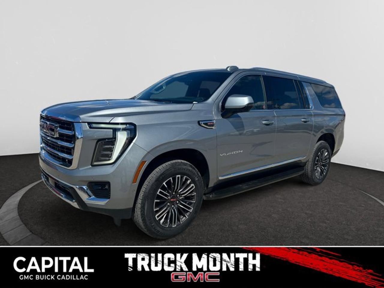 This 2026 GMC Yukon XL in Sterling Metallic is equipped with 4WD and Gas V8 5.3L/ engine.The GMC Yukon is designed with power and purpose. Bold exterior styling cues and refined details give it an unmistakable presence on the road. From its three-dimensional grille, advanced lighting and stylish wheels to its active grille shutters, rainsense front wipers and hidden rear wiper, youll find innovative features both inside and out. With seating for up to nine, premium materials and inspiring capability, this SUV offers a perfect blend of craftsmanship, comfort and functionality. The interior features optional heated and ventilated seats, heated steering wheel, a quiet cabin, keyless open and start and climate controls. Not to mention the innovative seating and storage, from third-row power fold flat seats and second-row power-release fold and tumble seats to a large center console, articulating screen with hidden storage and 1113 L /39.3 cu. ft. (XL model; Yukon 433 L /15.3 cu. ft.) of cargo space behind the third row. The Yukon comes with 5.3L V-8 EcoTec3 Engine, can tow up to 3856 KG (8500 LB.) And to deliver a refined, solid and smooth drive, youll find hydraulic mounts, improved handling and automatic locking rear differential. Technology and infotainment innovations let you stay conveniently connected and in control, with features like multiple USB ports and an 8-inch infotainment system with available navigation. Not to mention a customizable driver information center, rear vision camera, rear seat reminder and access to the myGMC app. This SUV is equipped with an array of available advanced safety features to help prepare you for the unexpected, including available forward collision alert, low speed forward automatic braking, front and rear park assist, and much more.Check out this vehicles pictures, features, options and specs, and let us know if you have any questions. Helping find the perfect vehicle FOR YOU is our only priority.P.S...Sometimes texting is easier. Text (or call) 306-801-9090 for fast answers at your fingertips!Dealer License #914248Disclaimer: All prices are plus taxes & fees. See dealer for Details. Dealer Permit # 914248 See dealer for Details.