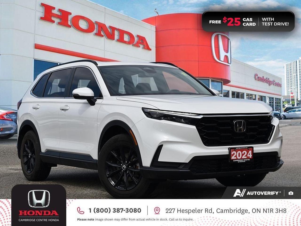 <p><span style=color:rgb( 0 , 0 , 0 )><strong>HONDA CERTIFIED USED VEHICLE! CLEAN CARFAX! ONE PREVIOUS OWNER!</strong></span></p><p><span style=color:rgb( 0 , 0 , 0 )>2024 Honda CR-V Sport featuring CVT transmission, </span><span style=color:rgb( 34 , 34 , 34 )>five passenger seating, remote engine starter, rearview camera with dynamic guidelines, power sunroof, </span><span style=color:rgb( 0 , 0 , 0 )>Apple CarPlay and Android Auto connectivity, Siri® Eyes Free compatibility, ECON mode, steering wheel mounted controls, cruise control, air conditioning, dual climate zones, heated front seats, 12V power outlet, proximity key entry, push button start, Idle stop, power mirrors, power locks, power windows, 60/40 split fold-down rear seatback, Anchors and Tethers for Children (LATCH), The Honda Sensing Technologies - Adaptive Cruise Control, Forward Collision Warning system, Collision Mitigation Braking system, Lane Departure Warning system, Lane Keeping Assist system, Road Departure Mitigation system, Traffic Jam Assist and Rear Cross Traffic Monitor, remote keyless entry, LED daytime running lights, electronic stability control and anti-lock braking system.Contact Cambridge Centre Honda for special discounted finance rates, as low as 8.99%, on approved credit from Honda Financial Services.</span></p><p><span style=color:rgb( 255 , 0 , 0 )><strong>FREE $25 GAS CARD WITH TEST DRIVE!</strong></span></p><p><span style=color:rgb( 0 , 0 , 0 )>Our philosophy is simple. We believe that buying and owning a car should be easy, enjoyable and transparent. Welcome to the Cambridge Centre Honda Family! Cambridge Centre Honda proudly serves customers from Cambridge, Kitchener, Waterloo, Brantford, Hamilton, Waterford, Brant, Woodstock, Paris, Branchton, Preston, Hespeler, Galt, Puslinch, Morriston, Roseville, Plattsville, New Hamburg, Baden, Tavistock, Stratford, Wellesley, St. Clements, St. Jacobs, Elmira, Breslau, Guelph, Fergus, Elora, Rockwood, Halton Hills, Georgetown, Milton and all across Ontario!</span></p>
