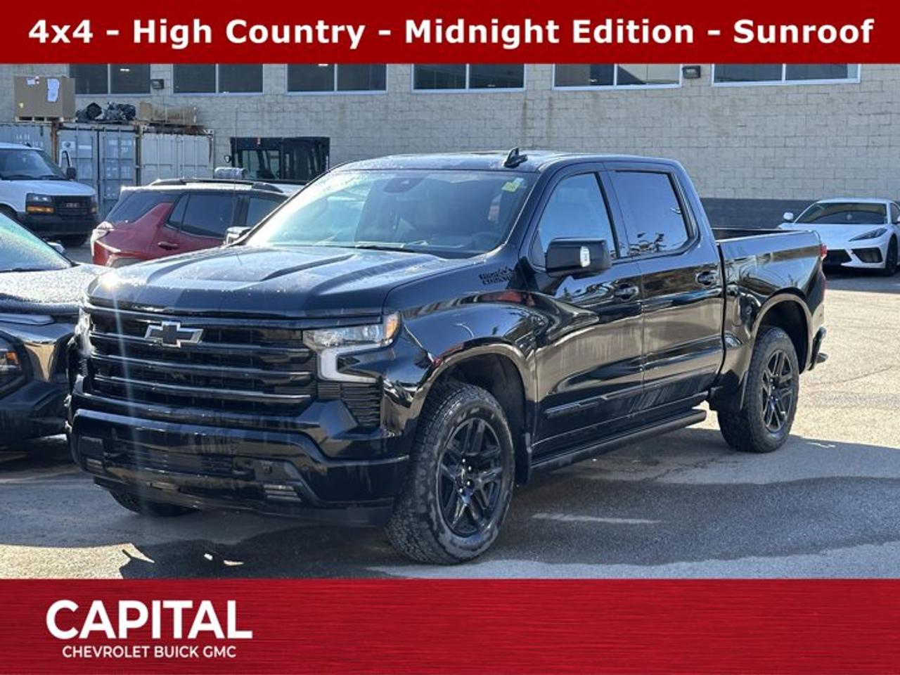 Recent Arrival! CARFAX Canada One Owner CARFAX Canada No Reported AccidentsAsk for the Internet Department for more information or book your test drive today! Call 403-256-4960 for fast answers at your fingertips! Disclaimer: All prices are plus taxes. See dealer for details. AMVIC Licensed Dealer # B2020028.2025 Silverado 1500 10-Speed Automatic 4WD Silverado 1500 High Country, EcoTec3 5.3L V8, 4WD, 10-Way Power Driver Seat w/Lumbar, 10-Way Power Passenger Seat Adjuster w/Lumbar, 12.3 Multicolour Reconfigurable Digital Display, 120-Volt Bed Mounted Power Outlet, 120-Volt Interior Power Outlet, 2 USB Data Ports, 2nd Row Heated Outboard Seats, Adaptive Cruise Control, Auto-Dimming Inside Rear-View Mirror, Auto-Locking Rear Differential, Bed View Camera, Black Body Side Mouldings, Black Door Handles, Black Dual Exhaust Tips, Black Grille, Black Mirror Caps, Black Power-Retractable Assist Steps, Bluetooth® For Phone, Body-Colour Painted Mirror Caps, Chevytec Spray-On Black Bedliner, Chrome Assist Steps, Chrome Recovery Hooks, Colour-Keyed Carpeting Floor Covering, Dark Headlamp Bezel, Deep-Tinted Glass, Driver Memory, Dual Exhaust w/Polished Outlets, Dual Rear USB Ports (Charge Only), Electric Rear-Window Defogger, Electrical Steering Column Lock, Floor Mounted Centre Console, Front Carpeted Floor Mats, Front Frame-Mounted Black Recovery Hooks, Front LED Fog Lamps, Front Rainsensing Wipers, HD Surround Vision, Heated Driver & Front Outboard Passenger Seats, Heated Steering Wheel, Hitch Guidance, Hitch Guidance w/Hitch View, In-Vehicle Trailering System App, Integrated Trailer Brake Controller, Keyless Open & Start, LED Cargo Area Lighting, Midnight Edition, OnStar Services Capable, Outside Heated Power-Adjustable Mirrors, Perimeter Lighting, Power Front Passenger Windows w/Express Up/Down, Power Front Windows w/Driver Express Up/Down, Power Rear Windows w/Express Down, Power Sliding Rear Window w/Rear Defogger, Power Tailgate, Power Tilt & Telescoping Steering Column, Preferred Equipment Group 3LZ, Rear Carpeted Floor Mats, Rear Cross Traffic Braking, Rear Pedestrian Alert, Rear Wheelhouse Liners, Remote Vehicle Starter System, Safety Alert Seat, SiriusXM w/360L Trial Subscription, Standard Tailgate, Steering Wheel Audio Controls, Teen Driver, Theft Deterrent System (Unauthorized Entry), Tire Pressure Monitoring System, Trailer Camera Provisions, Trailer Side Blind Zone Alert, Trailering Package, Ultrasonic Front & Rear Park Assist, Universal Home Remote, Up-Level Rear Seat w/Storage Package, Ventilated Driver & Front Passenger Seats, Wi-Fi Hot Spot Capable, Wrapped Steering Wheel.