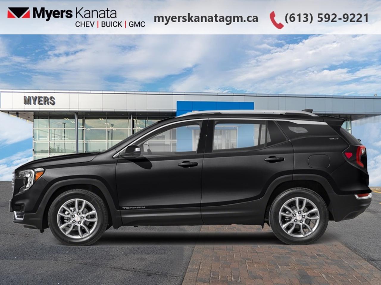 <b>Low Mileage, Heads Up Display,  Navigation,  Cooled Seats,  Leather Seats,  Power Liftgate!</b><br> <br> This 2022 GMC Terrain is fresh on our lot in Kanata. <br> <br>This 2022 GMC Terrain shows that Professional Grade is more than an idea, its a way of life. From endless details that relentlessly improve the SUVs usability, to striking style, and amazing capability, this 2022 Terrain is exactly what you expect from a GMC SUV. The interior has a clean design, with upscale materials like soft-touch surfaces and premium trim. Quiet, spacious and comfortable, this Terrain is exactly what youd expect from the Professional Grade SUV. For the next step in the evolution of the crossover and small SUV segment, dont miss this GMC Terrain. This low mileage SUV has just 45,297 km. Its Ebony Twilight Metallic in colour. It has an Automatic transmission and is powered by a smooth engine. <br> <br> Our Terrains trim level is Denali. This Terrain comes fully loaded with premium leather cooled seats with memory settings, a large colour touchscreen infotainment system featuring navigation, Apple CarPlay, Android Auto, SiriusXM, Bose premium audio, wireless charging and its 4G LTE capable. This luxurious Terrain Denali also comes with a power rear liftgate, automatic park assist, lane change alert with blind spot detection, exclusive aluminum wheels and exterior accents, a leather-wrapped steering wheel, lane keep assist with lane departure warning, forward collision alert, adaptive cruise control, a remote engine starter, HD surround vision camera, heads up display, LED signature lighting, an enhanced premium suspension and a 60/40 split-folding rear seat to make hauling larger items a breeze. This vehicle has been upgraded with the following features: Heads Up Display, Navigation, Cooled Seats, Leather Seats, Power Liftgate, Wireless Charging, Remote Start.<br> <br>To apply right now for financing use this link: <a href=https://www.myerskanatagm.ca/finance/ target=_blank>https://www.myerskanatagm.ca/finance/</a><br><br> <br/><br>Price is plus HST and licence only.<br> Book a test drive today at myerskanatagm.ca<br>*LIFETIME ENGINE TRANSMISSION WARRANTY NOT AVAILABLE ON VEHICLES WITH KMS EXCEEDING 140,000KM, VEHICLES 8 YEARS & OLDER, OR HIGHLINE BRAND VEHICLE(eg. BMW, INFINITI. CADILLAC, LEXUS...)<br> Come by and check out our fleet of 30+ used cars and trucks and 270+ new cars and trucks for sale in Kanata.  o~o
