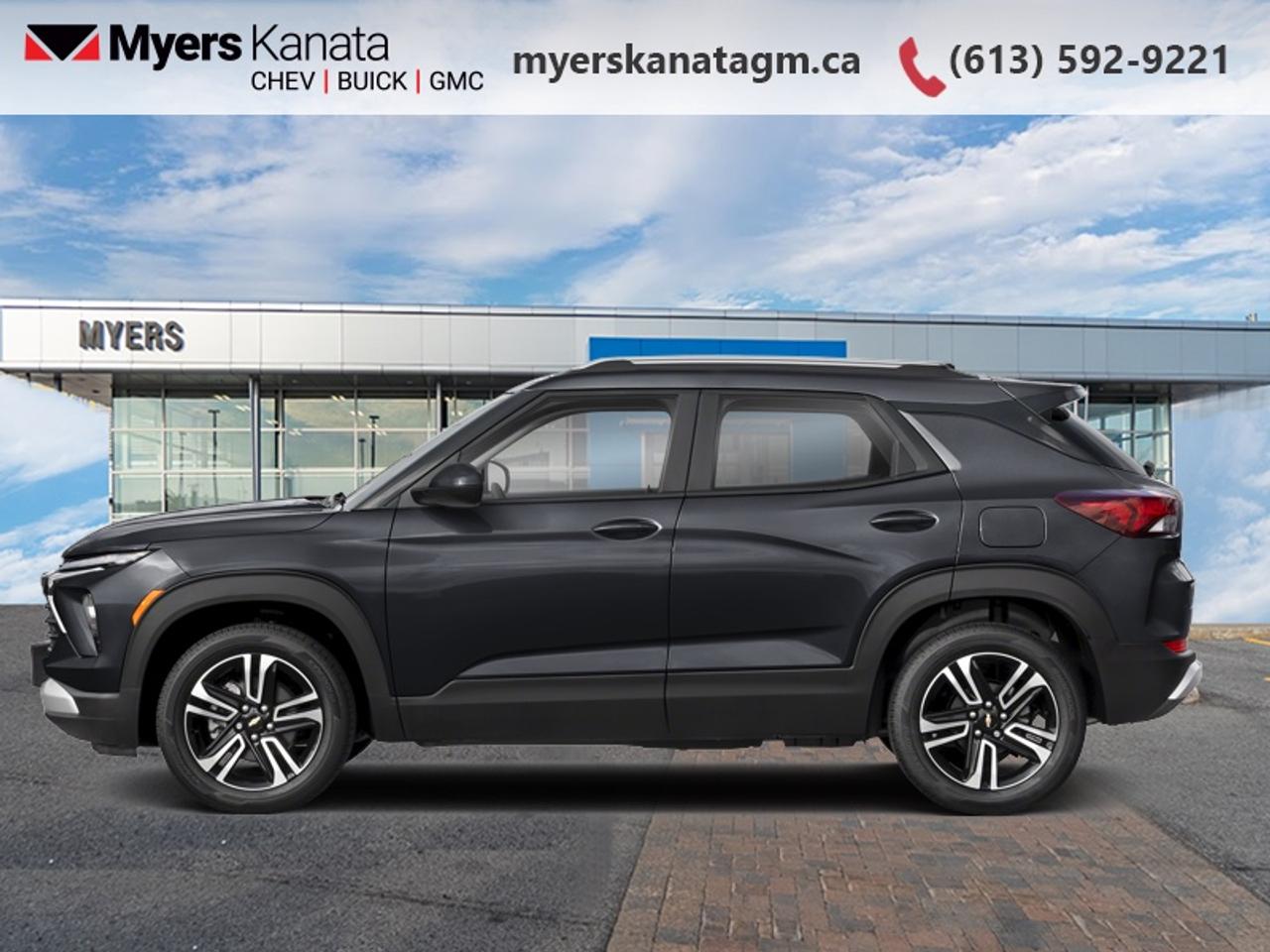 <b>Heated Seats,  Heated Steering Wheel,  Blind Spot Detection,  Remote Start,  Apple CarPlay!</b><br> <br> This 2024 Chevrolet Trailblazer is fresh on our lot in Kanata. <br> <br>After a long day of work, you need a car to work just as hard for you. With a surprisingly spacious cabin, plenty of power, and incredible efficiency, this Trailblazer is begging to be in your squad. When its time to grab the crew and all their gear to make some memories, this versatile and adventurous Trailblazer is an obvious choice. This SUV has 39,966 km. Its Mosaic Black Metallic in colour. It has an Automatic transmission and is powered by a smooth engine. <br> <br> Our Trailblazers trim level is LT AWD. This Trailblazer LT AWD trim steps things up with a Cold Weather Package that adds heated driver and front passenger seats and a heated steering wheel, and also includes blind spot detection and rear cross traffic alert with rear park assist. Its also loaded with great standard features like an 11-inch diagonal HD infotainment screen with wireless Apple and Android Auto, Wi-Fi Hotspot capability, SiriusXM satellite radio, and an 8-inch digital drivers display. Safety features also include automatic emergency braking, front pedestrian braking, lane keeping assist with lane departure warning, following distance indication, forward collision alert, and IntelliBeam high beam assistance. This vehicle has been upgraded with the following features: Heated Seats, Heated Steering Wheel, Blind Spot Detection, Remote Start, Apple CarPlay, Android Auto, Lane Departure Warning.<br> <br>To apply right now for financing use this link: <a href=https://www.myerskanatagm.ca/finance/ target=_blank>https://www.myerskanatagm.ca/finance/</a><br><br> <br/><br>Price is plus HST and licence only.<br> Book a test drive today at myerskanatagm.ca<br>*LIFETIME ENGINE TRANSMISSION WARRANTY NOT AVAILABLE ON VEHICLES WITH KMS EXCEEDING 140,000KM, VEHICLES 8 YEARS & OLDER, OR HIGHLINE BRAND VEHICLE(eg. BMW, INFINITI. CADILLAC, LEXUS...)<br> Come by and check out our fleet of 30+ used cars and trucks and 270+ new cars and trucks for sale in Kanata.  o~o