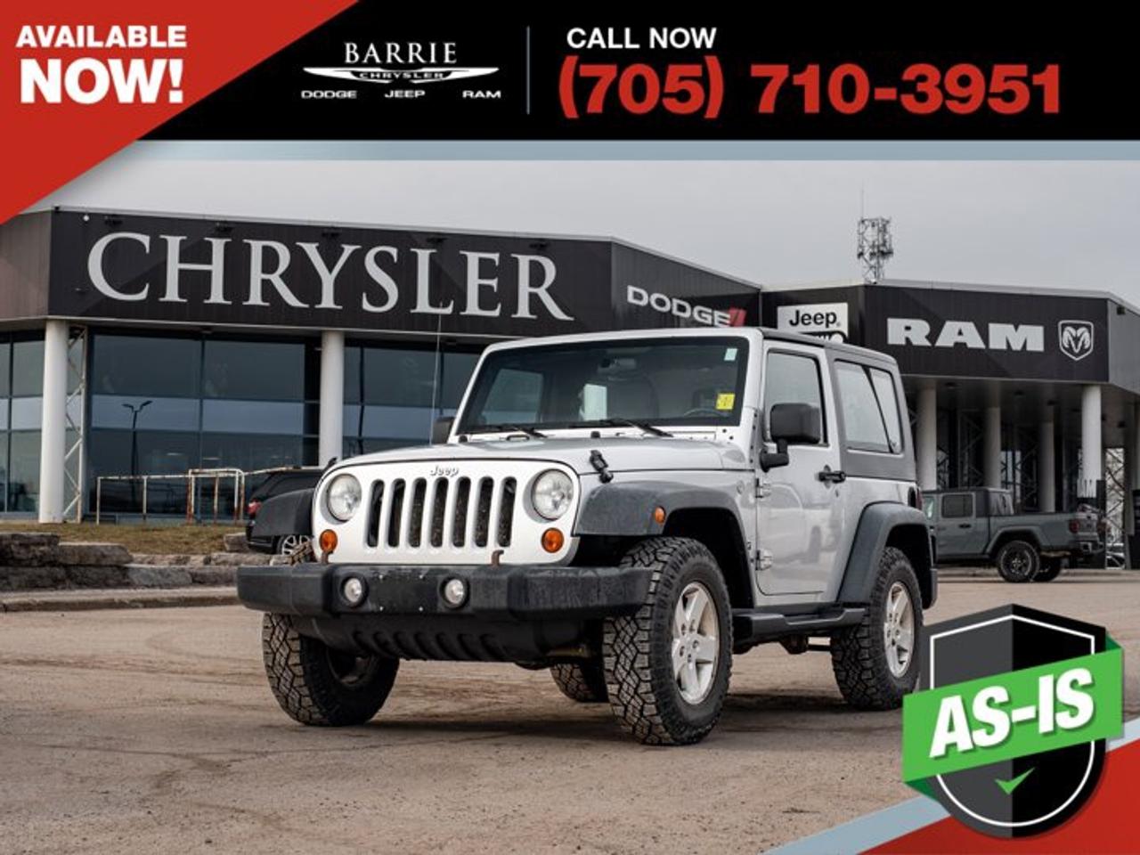 CARFAX Canada No Reported AccidentsCARFAX Canada Low Kilometer4WD.You certify, you save on As-Traded vehicles!*Vehicle Sold AS-IS*The motor vehicle sold is being sold as is and is not represented as being in roadworthy condition, mechanically sound or maintained at any guaranteed level of quality. The vehicle may not be fit for use as a means of transportation and may require substantial repairs at the buyers expense. It may not be possible to register the vehicle to be driven in its current condition.We pay cash for cars, even if you dont buy one from us!Gray 2010 Jeep Wrangler Sport 2D Sport Utility 3.8L V6 SMPI 4-Speed Automatic VLP 4WDWe utilize real-time third-party software to price our vehicles, ensuring they align with the daily average market price. For that reason, our vehicles are priced competitively.We have over 100 pre-owned vehicles available onsite, with extra off-site inventory available at all times. Prices are plus HST and licensing fee.