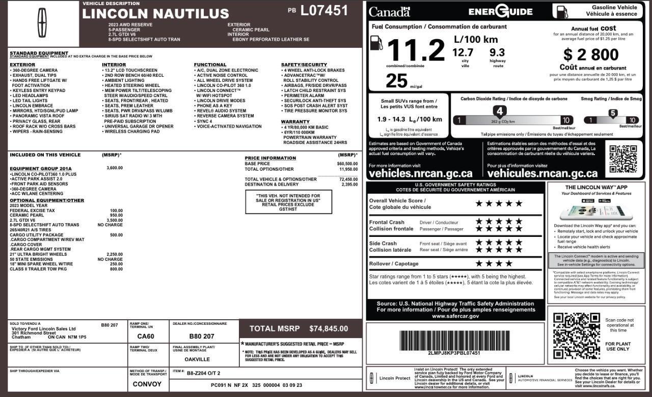 2023 Lincoln Nautilus Reserve 2.7L V6   ACC + Lane Centering   Panoroof Photo