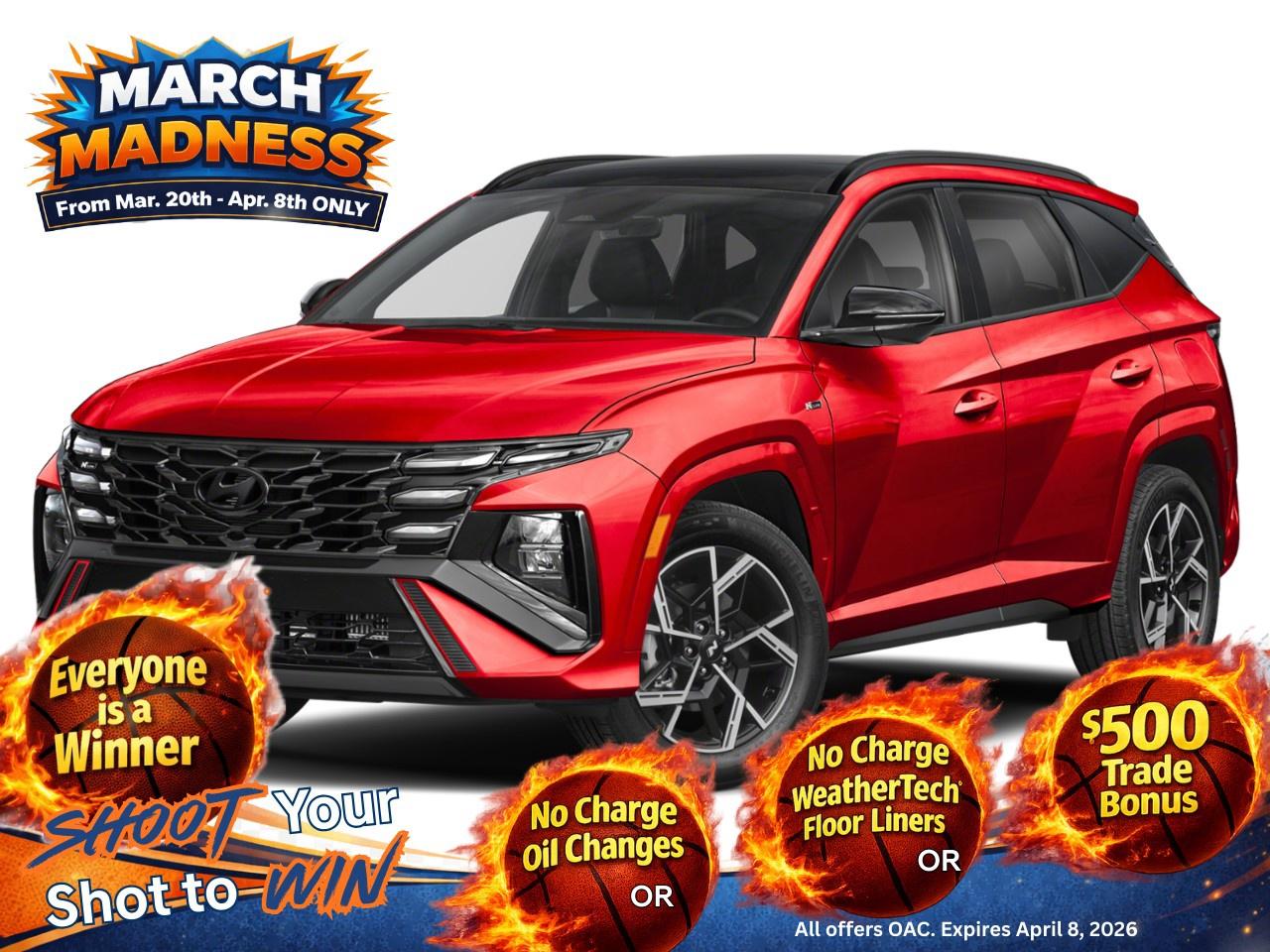<p>The 2026 Hyundai Tucson Hybrid N-Line in a striking Red finish combines style and substance with its AWD drivetrain and smooth automatic transmission. This SUV is designed to provide exceptional handling and comfort whether you're navigating city streets or exploring country roads.</p><p>The bold exterior of the Tucson Hybrid N-Line is complemented by eye-catching alloy wheels and an elegant sunroof/moonroof. Inside, the Black interior features luxurious leather seats and a heated steering wheel, along with heated front and rear seats ensuring comfort in chilly weather.</p><p>Stay connected and entertained with advanced technology options like smart device integration, satellite radio, and a high-definition backup camera. Safety features include lane assist and adaptive cruise control, providing peace of mind on every journey. Enjoy the convenience of keyless entry and remote start in this thoughtfully designed vehicle.</p><p>Perfect for those who value style and efficiency, the Tucson Hybrid N-Line is ideal for families and adventurers alike. Dont miss your chance to own this impressive SUV. Contact the dealership today for more details and to schedule a test drive.</p> <p><strong>Advertised Cash Purchase Price</strong> includes a $500 loyalty offer for eligible buyers. See dealer for complete details. Offer ends Jan 2, 2026. </p> <p><strong>Why Choose the Bourgeois Auto Group?</strong></p><p>For 80 years, Bourgeois Auto Group has been delivering exceptional automotive experiences. Our factor trained teams work to ensure you receive the shopping experience you deserve; whether you're looking for a new or new-to-you vehicle.</p><p>Shop 24/7 with our online showroom and chat service, ensuring convenience every step of the way. No hidden fees, full disclosure, and every pre-owned vehicle comes with a Carfax® report for peace of mind.</p><p>We offer a wide selection of pre-owned vehicles, all competitively priced using real-time market data. Get the best deal on your purchase and trade-in with our free Live Market Analysis report.</p><p>Looking to sell your car? We buy any make or modelno purchase required. Our simple to use online trade valuation tool will provide you with a clear, transparent selling experience whether you buy our car or not.</p><p>Backed by hundreds dedicated employees across 4 convenient locations, were here to meet all your automotive needs. Visit us in Midland or Parry Sound and explore our inventory or schedule your next service today.</p> <p><strong>Financing Your Next Vehicle with Bourgeois Midland Hyundai:</strong></p><p>At Bourgeois Midland Hyundai, we make financing your next vehicle simple and stress-free! Our team works with trusted lenders to find flexible options tailored to your budget. Drive away with confidenceapply today!</p><p>Take advantage of our online pre-qualification tool, backed by Equifax and TD Bank to find the payment that works for you. Simply <a href=https://www.bourgeoishyundai.com/pre-qualify-for-financing/ rel=nofollow><strong>CLICK HERE</strong></a> to use our secure online credit tool with no impact to your credit. </p>