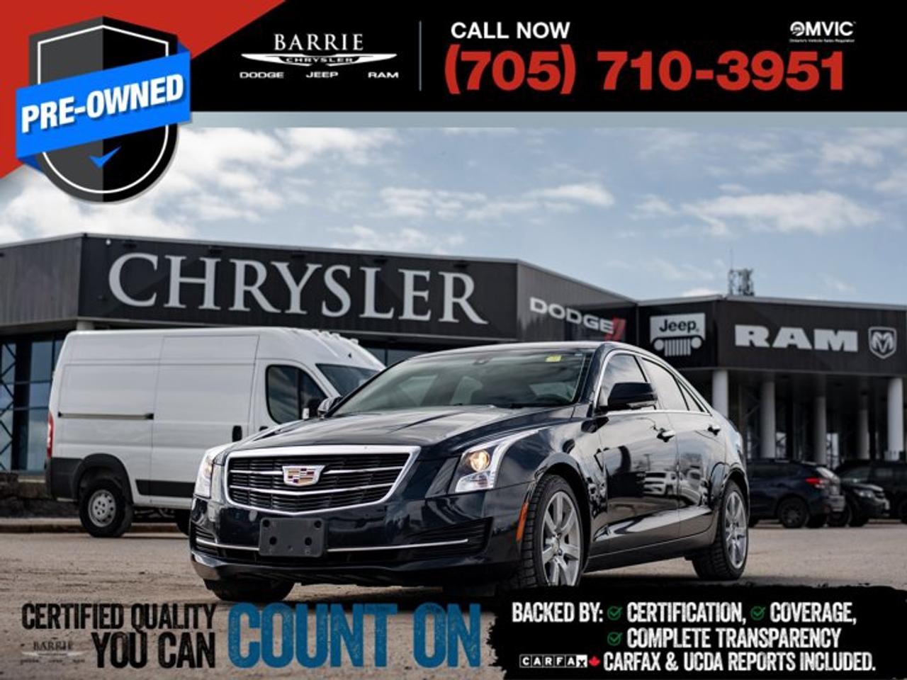 CARFAX Canada One OwnerThis vehicle is certified. You can trust that each certified vehicle goes through a 150-point inspection by our factory-trained master technicians. Our requirements exceed the provincial regulations of safety standards.With every detail disclosed and every standard met, confidence comes standard.Verified Vehicle History: CarFAX and UCDA reports included.Certified & Serviced: Oil, filters, and wipers replaced before delivery.Warranty You Can Trust: Up to 8 years or 200,000 KM of coverage.Finance Made Simple: Competitive rates for all credit profiles.Easy Exchange Program: Return within 7 days or 500 KM.Thank you for choosing Barrie Chrysler Dodge Jeep Ram, where the easy car-buying experience is all about you! Visit our expansive 50-car indoor showroom and view the hundreds of vehicles available, both on-site and off-site. We are located right in the heart of Barrie, on Dunlop St W, just off of Highway 400. - 395 Dunlop St W, Barrie, ON.We pay cash for cars, even if you dont buy one from us!Dark Adriatic Blue 2017 Cadillac ATS 2.0L Turbo Luxury 4D Sedan 2.0L Turbo I4 DI DOHC VVT 8-Speed Automatic AWDWe utilize real-time third-party software to price our vehicles, ensuring they align with the daily average market price. For that reason, our vehicles are priced competitively.We have over 100 pre-owned vehicles available onsite, with extra off-site inventory available at all times. Prices are plus HST and licensing fee.