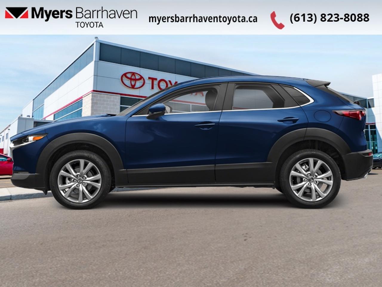 <b>Adaptive Cruise Control, Heated Steering Wheel, Aluminum Wheels, Heated Seats, Apple CarPlay, Android Auto, Blind Spot Detection, Lane Keep Assist, Forward Collision Alert, LED Lights, Climate Control, Proximity Key, Rear Camera</b><br> <br>  Compare at $30054 - Our Live Market Price is just $28898! <br> <br>The low platform of this CX-30 makes loading easy, and the generous cargo area leaves you and your passengers with ample space for all of your belongings. This 2024 Mazda CX-30 is fresh on our lot in Ottawa. <br> <br>Designed for an effortless drive, the luxurious CX-30 is sure to impress. Its refined cabin is quiet, instilling a feeling of tranquility behind the wheel. With plenty of cabin space, this gorgeous compact SUV is ready to handle any task you put in front of it. Innovative performance is not just about power, its about a responsive and engaging drive that connects you to the road. This SUV has 52,096 km. Its Deep Crystal Bl in colour. It has an Automatic transmission and is powered by a 191HP 2.5L 4 Cylinder Engine. <br> <br> Our CX-30s trim level is GS. Step things up with this CX-30 GS, which reward you with unique alloy wheels, adaptive cruise control, a heated steering wheel, heated front seats, 60-40 folding bench rear seats, proximity key with push button start, an 8-speaker Mazda Harmonic Acoustics audio system, Apple CarPlay, Android Auto, and an 8.8-inch infotainment screen. Additional features include active lane keeping assist, lane departure warning, rear cross-traffic alert with automatic emergency braking, blind spot monitoring, rear cross traffic alert, front and rear cupholders, smart device remote engine start, LED headlights with perimeter approach lights, and even more!<br> <br>To apply right now for financing use this link: <a href=https://www.myersbarrhaventoyota.ca/quick-approval/ target=_blank>https://www.myersbarrhaventoyota.ca/quick-approval/</a><br><br> <br/><br> Buy this vehicle now for the lowest bi-weekly payment of <b>$200.99</b> with $0 down for 84 months @ 6.99% APR O.A.C. ( Plus applicable taxes -  Plus applicable fees   ).  See dealer for details. <br> <br>At Myers Barrhaven Toyota we pride ourselves in offering highly desirable pre-owned vehicles. We truly hand pick all our vehicles to offer only the best vehicles to our customers. No two used cars are alike, this is why we have our trained Toyota technicians highly scrutinize all our trade ins and purchases to ensure we can put the Myers seal of approval. Every year we evaluate 1000s of vehicles and only 10-15% meet the Myers Barrhaven Toyota standards. At the end of the day we have mutual interest in selling only the best as we back all our pre-owned vehicles with the Myers *LIFETIME ENGINE TRANSMISSION warranty. Thats right *LIFETIME ENGINE TRANSMISSION warranty, were in this together! If we dont have what youre looking for not to worry, our experienced buyer can help you find the car of your dreams! Ever heard of getting top dollar for your trade but not really sure if you were? Here we leave nothing to chance, every trade-in we appraise goes up onto a live online auction and we get buyers coast to coast and in the USA trying to bid for your trade. This means we simultaneously expose your car to 1000s of buyers to get you top trade in value. <br>We service all makes and models in our new state of the art facility where you can enjoy the convenience of our on-site restaurant, shuttle van, free Wi-Fi, Enterprise Rent-A-Car, on-site tire storage, and complimentary drinks. Come see why many Toyota owners are making the switch to Myers Barrhaven Toyota. <br>*LIFETIME ENGINE TRANSMISSION WARRANTY NOT AVAILABLE FOR VEHICLES WITH KMS EXCEEDING 140,000KM, VEHICLES 8 YEARS & OLDER, HIGHLINE BRAND VEHICLES (e.g., BMW, INFINITI, CADILLAC, LEXUS), AND QUEBEC RESIDENTS.<br> Come by and check out our fleet of 80+ used cars and trucks and 20+ new cars and trucks for sale in Ottawa.  o~o