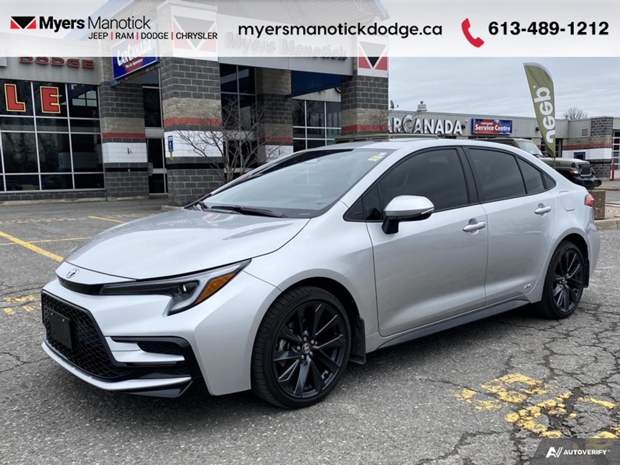 <b>Low Mileage, Heated Seats,  Blind Spot Detection,  Lane Keep Assist,  LED Lights,  Apple CarPlay!</b><br> <br>  Compare at $36010 - Our Price is just $34961! <br> <br>A legend made modern, this 2025 Toyota Corolla embodies the progressive and practical nature of the Corolla name. This 2025 Toyota Corolla is fresh on our lot in Manotick. <br> <br>With a distinctive design, robust engineering and all-round practicality, this 2025 Corolla is a popular choice for shoppers who prioritize safety and style. A well-built interior with amazing standard technology ensures that this sedan withstands the day-to-day activities of an urban commute. A roomy cabin with comfortable ride quality ensures that occupants enjoy a smooth journey, both in the city and the highway. This low mileage sedan has just 1,587 km. Its Silver in colour and is completely accident free based on the <a href=https://vhr.carfax.ca/?id=HdHKiZsumeeSEzdlnckcppjYqKVJ0lcn target=_blank>CARFAX Report</a>. It has an Automatic transmission and is powered by a 138HP 1.8L 4 Cylinder Engine. <br> <br> Our Corollas trim level is Hybrid LE AWD. This Corolla Hybrid LE is amazing on efficiency and boasts several features like heated front seats, automatic climate control, sleek Bi-LED headlights, a larger 8 inch touchscreen display featuring Apple CarPlay, Android Auto, advanced voice recognition, 6 speakers, next gen USB 2.0 audio ports, wireless streaming audio, SIRI Eyes Free and a handy rear view camera. Additional features include blind spot detection, remote keyless entry, Toyota Safety Sense, dynamic radar cruise control, lane departure warning with lane steering assist, power adjustable heated mirrors and so much more. This vehicle has been upgraded with the following features: Heated Seats, Blind Spot Detection, Lane Keep Assist, LED Lights, Apple CarPlay, Android Auto, Adaptive Cruise Control.<br> <br>To apply right now for financing use this link: <a href=https://CreditOnline.dealertrack.ca/Web/Default.aspx?Token=3206df1a-492e-4453-9f18-918b5245c510&Lang=en target=_blank>https://CreditOnline.dealertrack.ca/Web/Default.aspx?Token=3206df1a-492e-4453-9f18-918b5245c510&Lang=en</a><br><br> <br/><br>If youre looking for a Dodge, Ram, Jeep, and Chrysler dealership in Ottawa that always goes above and beyond for you, visit Myers Manotick Dodge today! Were more than just great cars. We provide the kind of world-class Dodge service experience near Kanata that will make you a Myers customer for life. And with fabulous perks like extended service hours, our 30-day tire price guarantee, the Myers No Charge Engine/Transmission for Life program, and complimentary shuttle service, its no wonder were a top choice for drivers everywhere. Get more with Myers! <br>*LIFETIME ENGINE TRANSMISSION WARRANTY NOT AVAILABLE ON VEHICLES WITH KMS EXCEEDING 140,000KM, VEHICLES 8 YEARS & OLDER, OR HIGHLINE BRAND VEHICLE(eg. BMW, INFINITI. CADILLAC, LEXUS...)<br> Come by and check out our fleet of 20+ used cars and trucks and 60+ new cars and trucks for sale in Manotick.  o~o