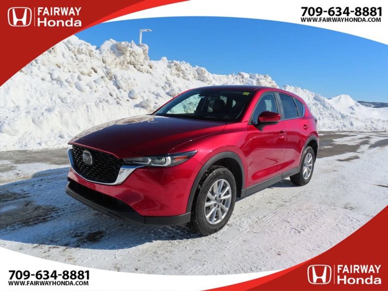 Odometer is 19663 kilometers below market average! Red 2025 Mazda CX-5 GS AWD 6-Speed Automatic SKYACTIV?-G 2.5L 4-Cylinder DOHC 16V*Market Value Pricing*.Fairway Honda - Community Driven!