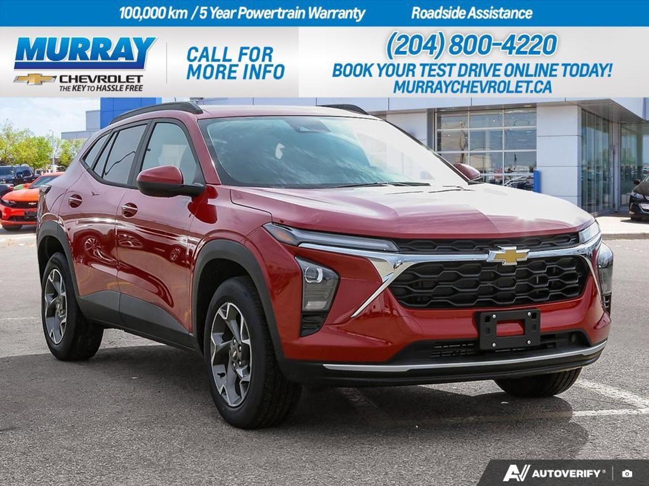 * LPO BLACK WHEEL LOCKS * * ENGINE BLOCK HEATER * * TRANSMISSION 6-SPEED AUTOMATIC (STD) *  Prepare to experience the dynamic driving capabilities of the 2026 Chevrolet Trax LT, available now in Winnipeg. This sport utility vehicle is designed to turn heads with its sleek Apex Red exterior and Jet Black with Blue Accents interior. The ECOTEC 1.2L Turbo DOHC DI engine coupled with a smooth 6-speed automatic transmission delivers a robust 137 horsepower, ensuring every journey is both powerful and efficient.  Safety and convenience are paramount with features like Adaptive Cruise Control, Lane Departure Warning, and Blind Spot Monitor. Enjoy the added luxury of a Heated Steering Wheel and the practicality of a Rear Parking Aid. Stay connected with Smart Device Integration and a WiFi Hotspot, making this Trax LT perfect for both city commutes and weekend getaways.  Dealer Permit #1740