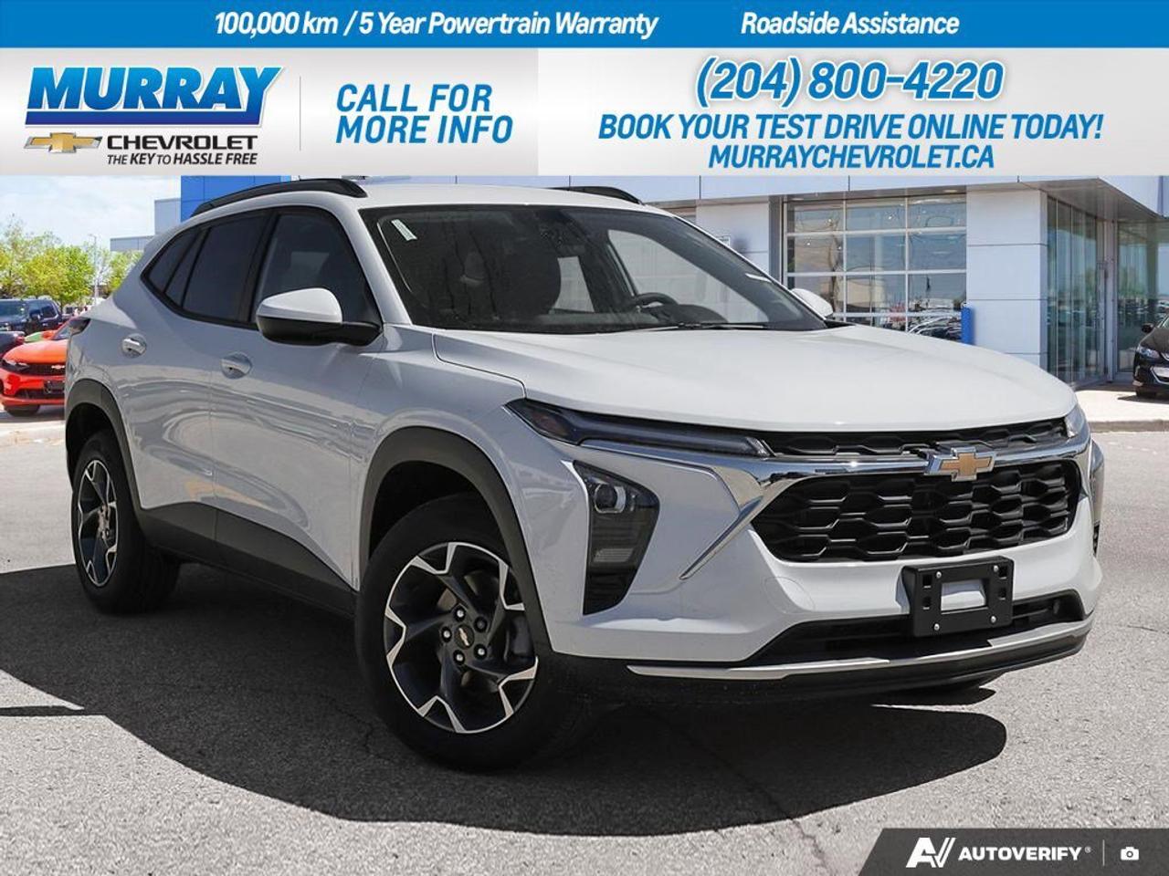 * LPO BLACK WHEEL LOCKS * * ENGINE BLOCK HEATER * * HEATED STEERING WHEEL *  Experience the perfect blend of style and functionality with the 2026 Chevrolet Trax LT in Summit White, available at Murray Chevrolet Winnipeg. This sport utility vehicle presents a striking appearance with its sleek aluminum wheels and bold rear spoiler, ensuring you make a statement on the road. The heated steering wheel offers an extra layer of comfort, especially on those chilly mornings, while the lane departure warning and blind spot monitor add peace of mind to your journeys.  Under the hood, the Trax is powered by an impressive ECOTEC 1.2L Turbocharged Gas 3-Cylinder engine, which promises a spirited drive with its 137 horsepower at 5000 rpm and 162 lb-ft of torque at 2500 rpm. Paired with a smooth 6-speed automatic transmission, this vehicle ensures a seamless driving experience. The front-wheel-drive system enhances fuel efficiency without compromising performance.  Inside, the Trax offers a sophisticated interior with Jet Black cloth and Evotex seat trim accented with blue highlights, providing a modern and comfortable atmosphere. Stay connected with its advanced smart device integration, and enjoy the convenience of features like keyless entry and remote engine start. The Trax is designed for those who value both style and substance.  Dealer Permit #1740