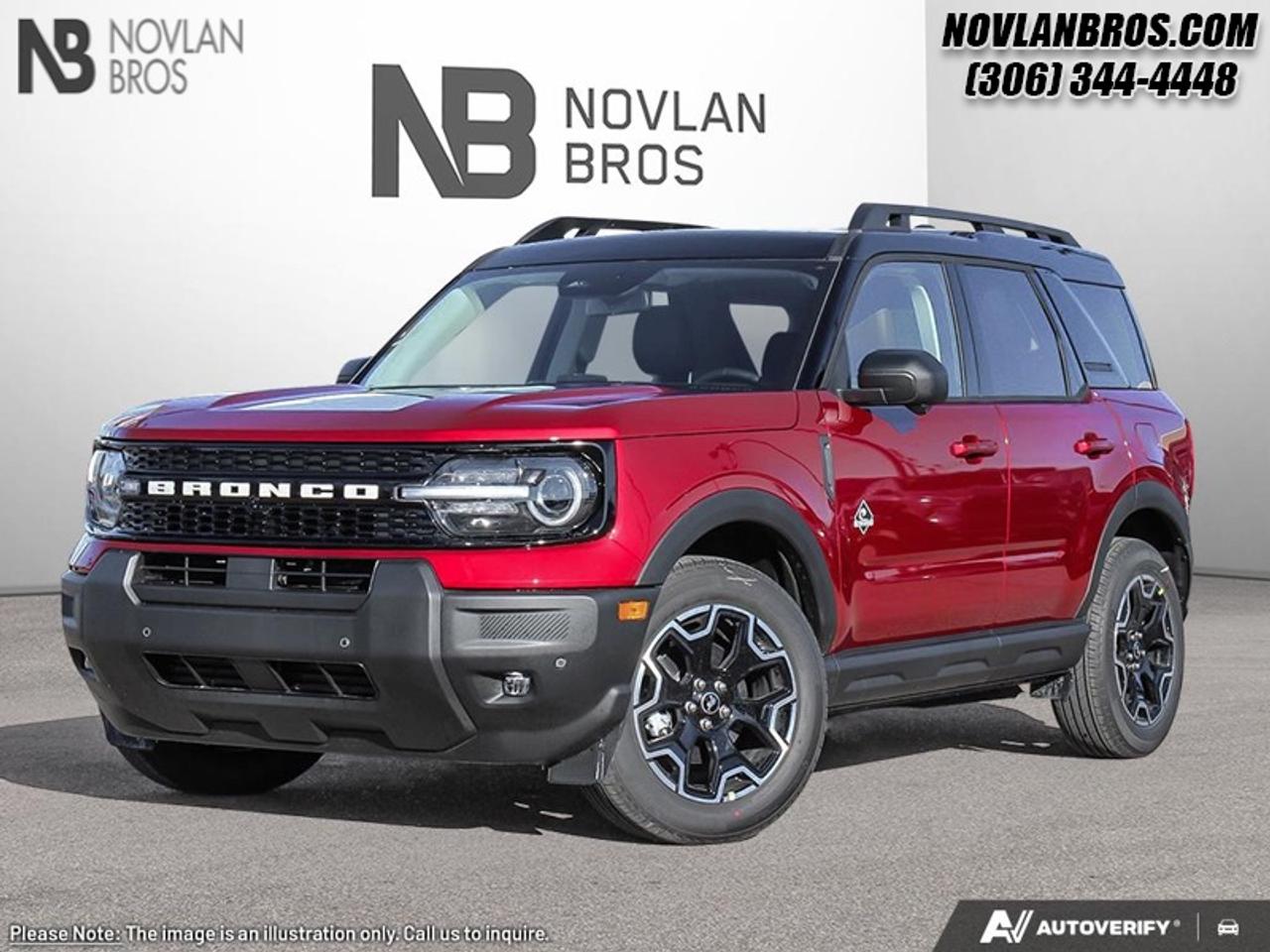 <b>Heated Steering Wheel,  Remote Start,  Fog Lamps,  Heated Seats,  Adaptive Cruise Control!</b><br> <br> <br> <br>Check out our great inventory of new vehicles at Novlan Brothers!<br> <br>The 2026 Ford Bronco Sport stands out with its confident presence, rugged design cues and ready-for-anything attitude. <br> <br>The 2026 Ford Bronco Sport combines rugged styling, modern tech and flexible utility to create a compact SUV that doesnt compromise on spirit. Inside, the cabin features quality materials, intuitive connectivity and thoughtful design to keep passengers comfortable and engaged. With its trail-ready attitude, confident presence and Fords heritage of capability, the Bronco Sport is built to carry your lifestyle forward.<br> <br>This Ruby Red Metallic Tinted Cc SUV has a 8 Speed Automatic transmission and is powered by a 181HP 1.5L 3 Cylinder Engine. <br> <br> Our Bronco Sports trim level is Outer Banks. Inside, premium-trimmed heated sport contour seats, a power-adjustable drivers seat with memory, and a heated leatherette steering wheel deliver comfort and control for every journey. The intuitive SYNC 4 infotainment system with a 13.2-inch touchscreen, wireless Apple CarPlay and Android Auto, Alexa integration, and adaptive cruise control with stop-and-go ensure seamless connectivity and convenience on the road. Dual-zone automatic climate control, smart device remote start, and a proximity key with push-button ignition add everyday ease, while thoughtful touches like ambient lighting, premium interior accents, and ample cargo versatility enhance practicality. Outside, 18-inch ebony black-painted aluminum wheels, LED headlights, and black body trim create a bold and athletic presence complemented by off-road-ready features like all-season tires, a Terrain Management System with five G.O.A.T. modes, and part- and full-time four-wheel drive. Safety comes standard with Ford Co-Pilot360 technology, including BLIS with Cross-Traffic Alert, Pre-Collision Assist with Automatic Emergency Braking, Lane Keeping Assist, Rear Cross-Traffic Braking, and a rearview camera, providing confidence and peace of mind whether navigating city streets or taking the scenic route. This vehicle has been upgraded with the following features: Heated Steering Wheel, Remote Start, Fog Lamps, Heated Seats, Adaptive Cruise Control, Lane Keep Assist, Collision Mitigation.<br><br> View the original window sticker for this vehicle with this url <b><a href=http://www.windowsticker.forddirect.com/windowsticker.pdf?vin=3FMCR9CN6TRE17721 target=_blank>http://www.windowsticker.forddirect.com/windowsticker.pdf?vin=3FMCR9CN6TRE17721</a></b>.<br> <br>To apply right now for financing use this link: <a href=http://novlanbros.com/credit/ target=_blank>http://novlanbros.com/credit/</a><br><br> <br/> Total  rebate of $4000 is reflected in the price.   Incentives expire 2026-06-01.  See dealer for details. <br> <br><br> Come by and check out our fleet of 20+ used cars and trucks and 100+ new cars and trucks for sale in Paradise Hill.  o~o