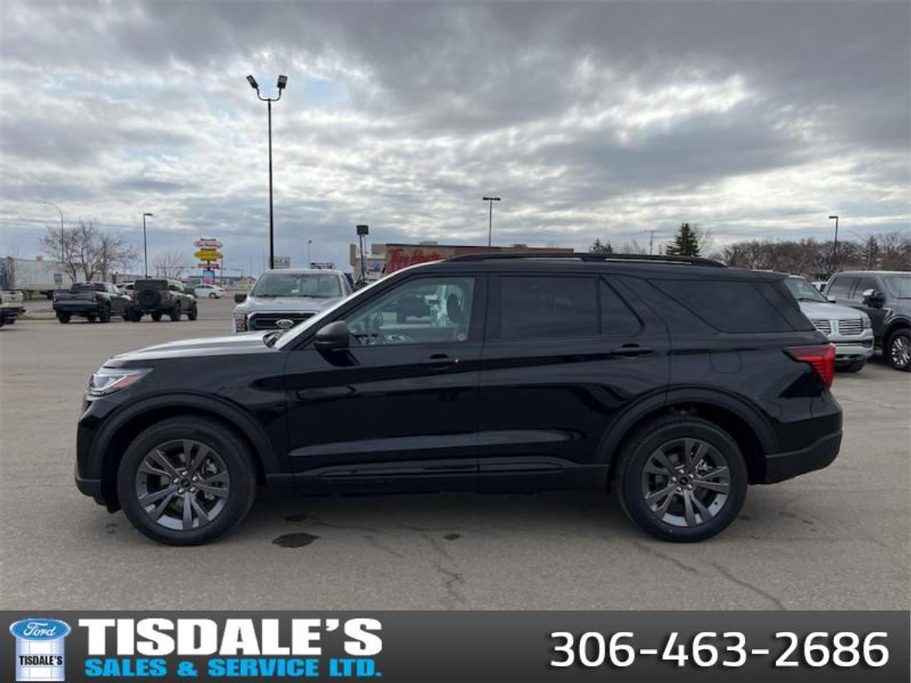 <b>Heated Seats,  Adaptive Cruise Control,  Lane Keep Assist,  Collision Alert,  Power Liftgate!</b><br> <br> <br> <br>Check out the large selection of new Fords at Tisdales today!<br> <br>Offering a smooth and controlled ride with plenty of room for you and yours, this 2026 Ford Explorer is a fantastic family SUV. <br> <br>This Ford Explorer is the ultimate lifestyle vehicle with plenty of style and space for all of your passengers and cargo. It has the hauling capabilities of a midsize SUV combined with strong off-road capabilities. Whether your next family adventure is to the grocery store or over a high mountain pass, the Ford Explorer was built to get you there with ease.<br> <br>This Agate Black Metallic SUV has an Automatic transmission and is powered by a 300HP 2.3L 4 Cylinder Engine. <br> <br> Our Explorers trim level is Active. Standard features on this Explorer Active include FordPass Connect 5G mobile hotspot internet access, adaptive cruise control, smart device remote engine start, and a power liftgate for rear cargo access. On the inside, occupants are treated to heated front seats, voice-activated dual-zone climate control, and a 13.2-inch infotainment screen with wireless Apple CarPlay and Android Auto. Safety features also include lane keep assist with lane departure warning, collision mitigation, automatic emergency braking, evasion assist, and rear parking sensors. This vehicle has been upgraded with the following features: Heated Seats, Adaptive Cruise Control, Lane Keep Assist, Collision Alert, Power Liftgate, Mobile Hotspot.<br><br> View the original window sticker for this vehicle with this url <b><a href=http://www.windowsticker.forddirect.com/windowsticker.pdf?vin=1FMUK8DH8TGB34420 target=_blank>http://www.windowsticker.forddirect.com/windowsticker.pdf?vin=1FMUK8DH8TGB34420</a></b>.<br> <br>To apply right now for financing use this link: <a href=http://www.tisdales.com/shopping-tools/apply-for-credit.html target=_blank>http://www.tisdales.com/shopping-tools/apply-for-credit.html</a><br><br> <br/>    3.49% financing for 84 months. <br> Buy this vehicle now for the lowest bi-weekly payment of <b>$375.26</b> with $0 down for 84 months @ 3.49% APR O.A.C. ( Plus applicable taxes -  $699 administration fee included in sale price.   ).  Incentives expire 2026-06-01.  See dealer for details. <br> <br>Tisdales is not your standard dealership. Sales consultants are available to discuss what vehicle would best suit the customer and their lifestyle, and if a certain vehicle isnt readily available on the lot, one will be brought in.<br> Come by and check out our fleet of 20+ used cars and trucks and 60+ new cars and trucks for sale in Kindersley.  o~o