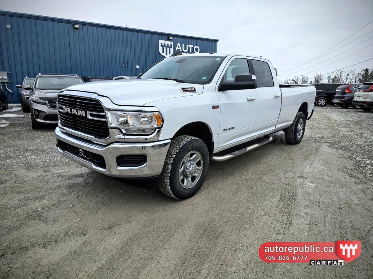 Only 71k kms on this very clean Ram 2500 with 4x4 and 6.4L Hemi engine, crew cab, 6 seater and 8ft long box <br/> <br/> <br/> Comes Safety Certified with no extra charge <br/> <br/> <br/> Link to walkaround video: <br/> https://www.youtube.com/watch?v=ghFbk3EDgTw <br/> <br/> <br/> Link to Carfax: <br/> https://vhr.carfax.ca/?id=r5iBNTQaG8D11oOuxDEXLsgvd9N9HmDY <br/> <br/> <br/> Please call 705-826-6777 for appointments <br/> www.autorepublic.ca <br/> <br/> <br/> Available extended warranty up to 48 months <br/> <br/> <br/> Financing is available. <br/> <br/> <br/> Tax and Licensing extra <br/> <br/> <br/> Trade-ins are welcome! <br/> <br/> <br/> No Hidden Fees or Admin Fees! <br/> <br/> <br/> Do not hesitate to contact us with any questions. <br/> <br/> <br/> Please call us at 705-826-6777 for more details. <br/> www.autorepublic.ca <br/> <br/> <br/> AUTO REPUBLIC <br/> Quality Certified Pre-Owned Vehicles <br/> 5 Courtland st, Ramara, ON, L3V1A4 <br/>