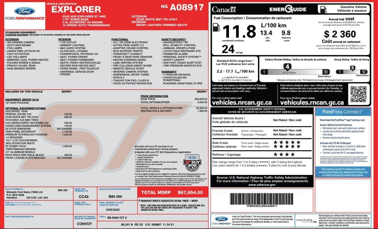 2022 Ford Explorer ST ST Street Package   Tech Package   Panoroof Photo