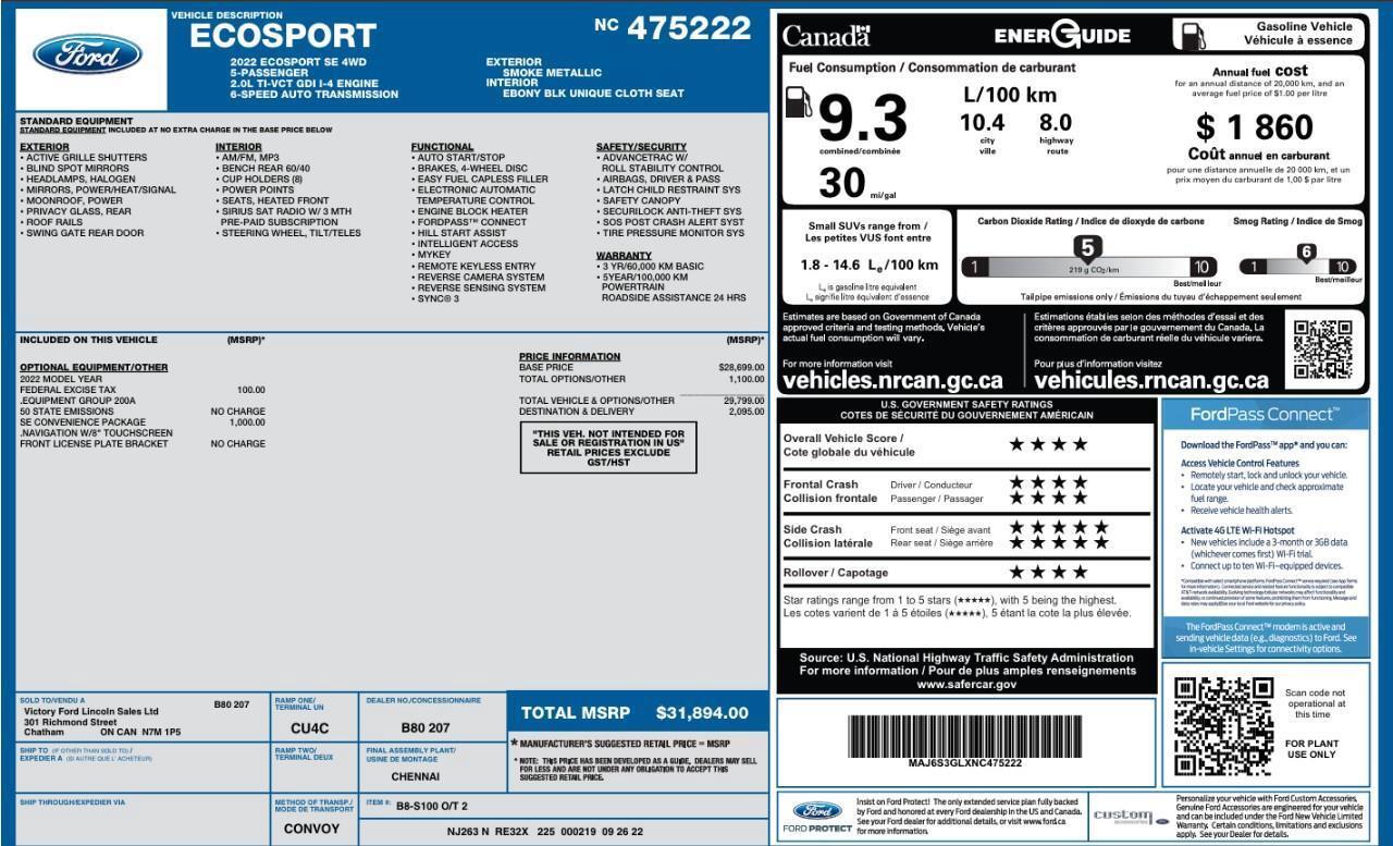 2022 Ford EcoSport SE 4WD   SE CONVENIENCE PACKAGE Photo2