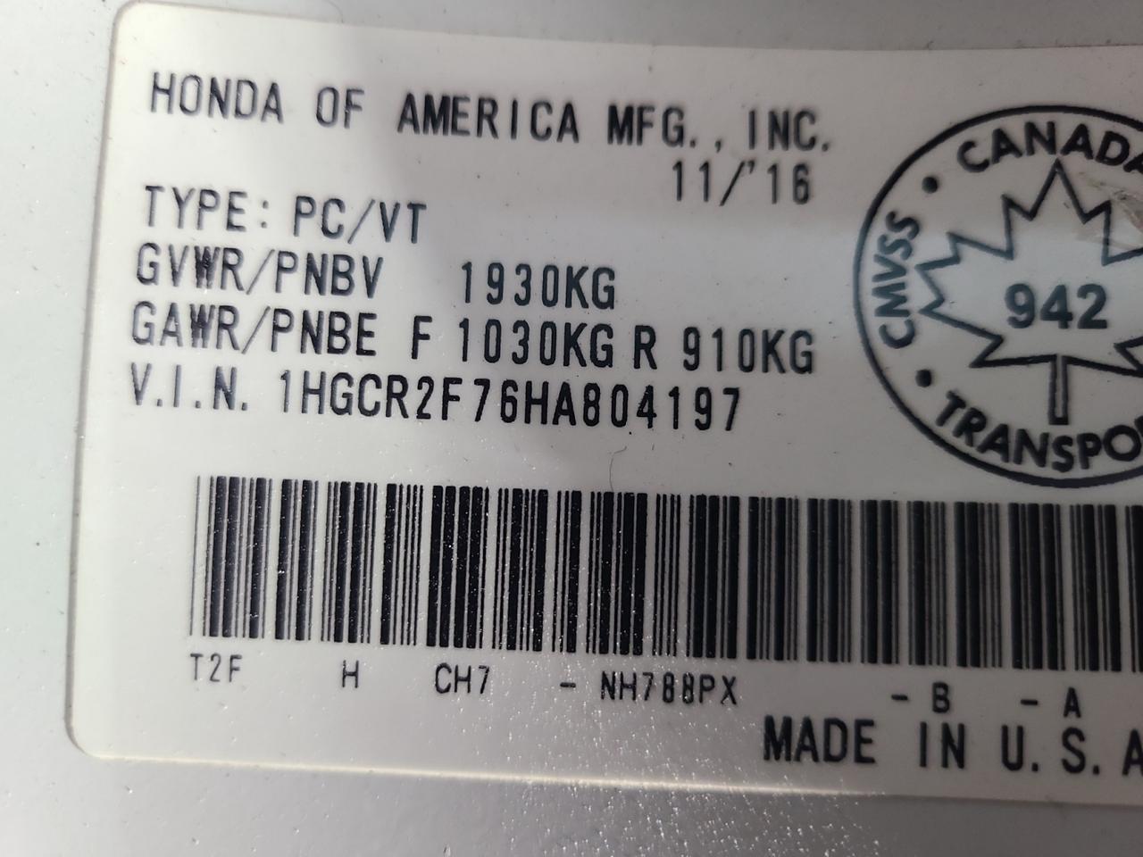 2017 Honda Accord SE Photo