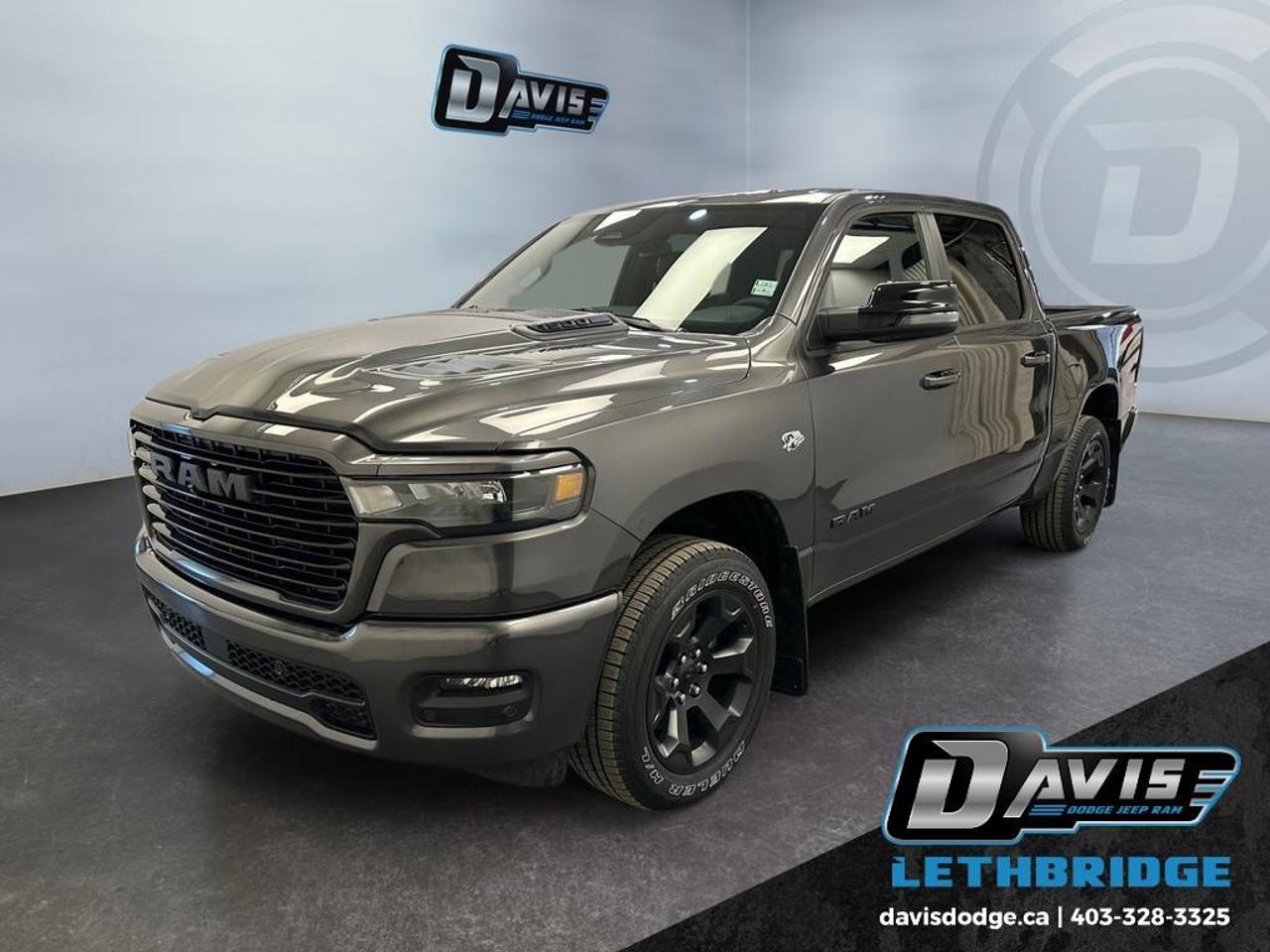 <b>Navigation, Apple CarPlay, Android Auto, 360 Camera, Heated Seats!</b><br /> <br /> <br /> <br />The 2026 Ram 1500 redefines strength and sophistication with advanced tech, premium comfort, and unstoppable capability. <br /> <br />The Ram 1500's unmatched luxury transcends traditional pickups without compromising its capability. Loaded with best-in-class features, it's easy to see why the Ram 1500 is so popular. With the most towing and hauling capability in a Ram 1500, as well as improved efficiency and exceptional capability, this truck has the grit to take on any task.<br /> <br />This Granite Crystal Metallic Crew Cab 4X4 pickup has an Automatic transmission and is powered by a 395HP 5.7L 8 Cylinder Engine. <br /> <br /> Our 1500's trim level is Sport. This Ram 1500 in Sport trim rewards you with front heated seats, a leather-wrapped heated steering wheel, a 360 camera system, a 10-speaker Alpine audio, and a 12-inch infotainment screen with inbuilt navigation, Apple CarPlay and Android Auto, and 4G LTE Wi-Fi hotspot. Additional features include class IV towing equipment, aluminum wheels, power adjustable pedals, intersection collision assist, evasion assist, lane keep assist with lane departure warning, and even more! This vehicle has been upgraded with the following features: Navigation, Apple CarPlay, Android Auto, 360 Camera, Heated Seats, Heated Steering Wheel, Aluminum Wheels.<br /><br /> <br />To apply right now for financing use this link: <a href=https://lethbridge.davisdodge.ca/free-credit-check/ target=_blank rel=nofollow noopener noreferrer>https://lethbridge.davisdodge.ca/free-credit-check/</a><br /><br /> <br /><br />As a premier Chrysler, Dodge, Jeep and RAM dealership, Davis Dodge proudly offers an extensive selection of new and used vehicles to meet every drivers needs. Customers across Lethbridge, Fort Macleod, Taber, Claresholm, Coaldale, and beyond trust us for daily vehicle specials, certified service and parts, and a seamless online inventory experience. <br /><br /> With competitive financing options and expert support, we make car buying easy and enjoyable. <br /><br /> Ready to hit the road? Schedule your test drive today at Davis Dodge, your trusted Chrysler, Dodge, Jeep and RAM dealer in Lethbridge, Alberta.<br /><br /> Vehicle pricing offer shown expires 2026-05-31. <br /> Come by and check out our fleet of 70+ used cars and trucks and 110+ new cars and trucks for sale in Lethbridge. o~o
