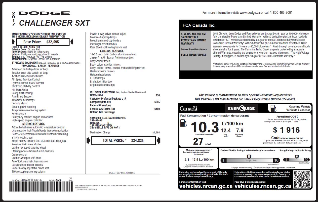 2017 Dodge Challenger SXT Photo
