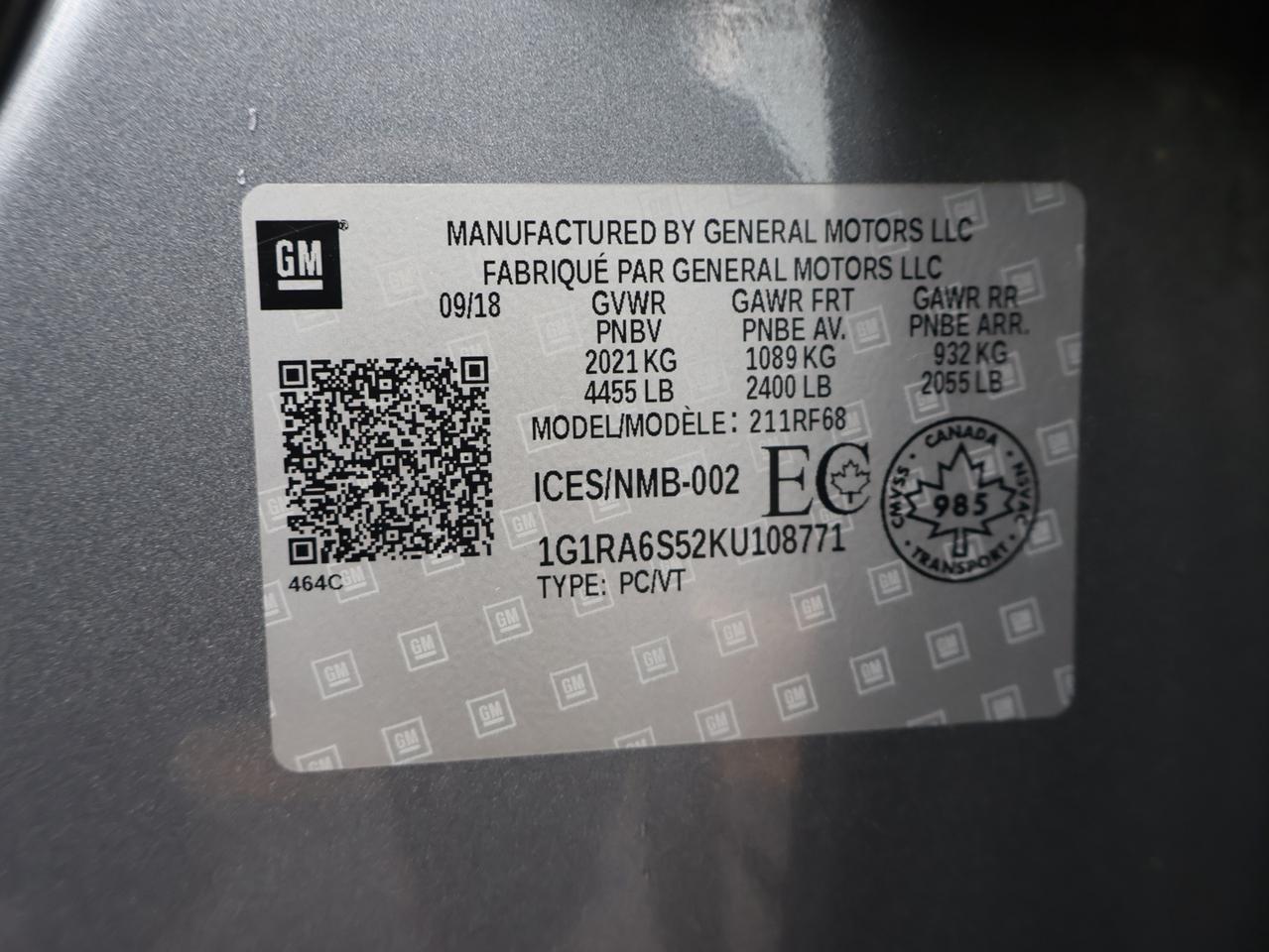 2019 Chevrolet Volt LT PLUG-IN HYBRID CERTIFIED CAMERA BLUETOOTH HEATED SEATS/STEERING CRUISE ALLOYS Photo