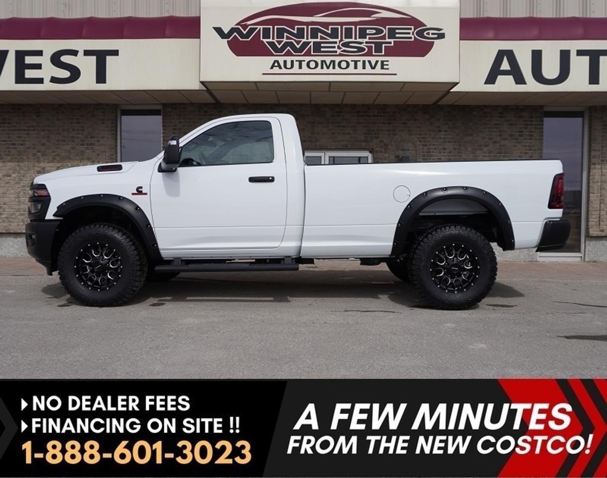 *** Dealer arranged financing on site! Quick, Simple,  no calls or waiting on bank appointments required!! Drive away today ***   NO ADMINISTRATION FEES!!


Brand New!!   2025 Ram 2500  Regular Cab 4x4 Cummins HO Diesel Extremely RARE FIND!!  - Full factory Warranty - HUGE SAVINGS FROM NEW PRICE!
 
This is a brand new 2025 Ram 2500  Regular Cab 4x4. Hard to find truck!! See full specs and build sheet below!  

 
NOTE: Optional brand-new aftermarket tire and wheel package available for purchase if desired (pictured) Original tires and wheels come with vehicle at advertised price. 


Features
Powertrain & Capability

- 6.7L Cummins I-6 High Output Turbo Diesel
- ALL NEW 8-Speed TorqueFlite HD Automatic Transmission
- 4x4 with Electronic Shift-on-the-Fly Transfer Case
- 3.42 Axle Ratio
- Anti-Spin Rear Differential
- GVWR: 10,190 lbs. (4,622 kg)
- 102-litre (28-gallon) fuel tank
- Engine block heater
- Transfer case skid plate shield
-  H. D. Bushwacker Flares

This drivetrain is engineered for heavy towing, long service life, and demanding work conditions.

Trailering & Work Equipment

- Class V hitch receiver
- 4-pin and 7-pin wiring harness
- Trailer Sway Control
- Trailer Light Check
- Trailer Tow Pages
- Electronic Roll Mitigation
- Locking tailgate
- Black Mopar tubular side steps
- Exterior 115-volt power outlet
- Front and rear ParkSense parking assist
- ParkView rear back-up camera

Safety & Driver Assistance

- Full-Speed Forward Collision Warning Plus
- Pedestrian and Cyclist Emergency Braking
- Adaptive Cruise Control with Stop
- Emergency Vehicle Alert System (EVAS)
- Electronic Stability Control
- Traction Control
- Hill Start Assist
- Advanced multistage front airbags
- Side curtain and seat-mounted side airbags

This truck offers modern safety technology rarely found in regular cab heavy-duty pickups.

Interior & Comfort

- Heavy-duty vinyl front 40/20/40 split bench seat
- Dual-zone automatic climate control
- Push-button start
- Tilt steering column
- 3.5-inch full-colour instrument cluster display
- Air conditioning
- Multiple USB ports and auxiliary input
- 115-volt auxiliary power outlet (front)
- Built for durability while still providing everyday comfort.

Technology & Connectivity

- Uconnect 5 NAV with 12-inch touchscreen
- Built-in GPS navigation
- Apple CarPlay and Android Auto
- SiriusXM with 360L on-demand content
- Alexa Built-In
- Hands-free phone and audio
- 4G LTE Wi-Fi hotspot
- Connected travel and traffic services

Exterior Features

- LED high/low beam headlamps
- LED fog lamps
- Power folding, heated, telescopic tow mirrors
- Supplemental turn signals and courtesy lamps
- Mirror running lights
- Power convex auxiliary mirrors
- Automatic headlamps

Why This Truck Matters

- Brand new
- Regular cab 4x4
- Cummins High Output diesel
- Great Heavy Duty Features
- Built for serious work, fleets, towing, and long-term ownership

Extremely difficult to source in todays market! This 2025 Ram 2500 Regular Cab Cummins 4x4 is a true heavy-duty work truck in its purest form, offering unmatched durability in a configuration that are next to impossible to find on a lot anywhere! 

Truck is being sold on a NIVIS (New Car documentation), of course a PERFECT CARFAX history report, the FULL Ram warranty coverage and we have many extended policies to enhance that with many options available to choose from. ON SALE NOW (HUGE VALUE!!!) Zero down financing available O.A.C. Please see dealer for details. Trades accepted. View at Winnipeg West Automotive Group, 5195 Portage Ave. Dealer permit # 6007, Call now 1 (888) 601-3023Comes with a Manitoba Safety Certification, and we have many Extended Powertrain warranties available on your vehicle purchase up to 10-year coverage (on eligible vehicles see dealer for details). Financing on site with Zero down financing OAC. Trades accepted. View at Winnipeg West Automotive Group, 5195 Portage Ave. (only a couple of minutes past the new Costco) Dealer permit # 6007, Call now 1(888) 601-3023. This Car is located in Winnipeg Manitoba,  however we can have it shipped anywhere in North America relatively inexpensively.