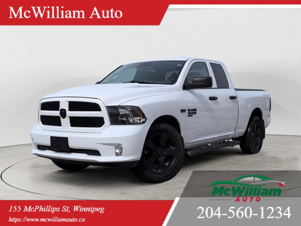 MECHANICAL / PERFORMANCE<br data-start=in.24in. data-end=in.27in. /> 5.7L HEMI VVT V8 engine with FuelSaver MDS<br data-start=in.69in. data-end=in.72in. /> 8-speed TorqueFlite automatic transmission<br data-start=in.114in. data-end=in.117in. /> 4x4 part-time transfer case<br data-start=in.144in. data-end=in.147in. /> Electronic shift-on-the-fly<br data-start=in.174in. data-end=in.177in. /> 3.92 rear axle ratio<br data-start=in.197in. data-end=in.200in. /> Active grille shutters<br data-start=in.222in. data-end=in.225in. /> Front and rear stabilizer bars<br data-start=in.255in. data-end=in.258in. /> Heavy-duty front and rear shock absorbers<br data-start=in.299in. data-end=in.302in. /> Electric power steeringSAFETY<br data-start=in.335in. data-end=in.338in. /> Advanced multistage front airbags<br data-start=in.371in. data-end=in.374in. /> Supplemental side curtain airbags<br data-start=in.407in. data-end=in.410in. /> Seat-mounted side airbags<br data-start=in.435in. data-end=in.438in. /> Electronic stability control<br data-start=in.466in. data-end=in.469in. /> 4-wheel anti-lock disc brakes (ABS)<br data-start=in.504in. data-end=in.507in. /> Traction control<br data-start=in.523in. data-end=in.526in. /> Tire pressure monitoring system<br data-start=in.557in. data-end=in.560in. /> ParkView rear backup camera<br data-start=in.587in. data-end=in.590in. /> Sentry Key engine immobilizer<br data-start=in.619in. data-end=in.622in. /> Auto-dimming rearview mirror<br data-start=in.650in. data-end=in.653in. /> Automatic headlampsTECHNOLOGY / INFOTAINMENT<br data-start=in.701in. data-end=in.704in. /> Uconnect 3 system with 5-inch touchscreen<br data-start=in.745in. data-end=in.748in. /> Bluetooth hands-free communication and audio streaming<br data-start=in.802in. data-end=in.805in. /> USB input<br data-start=in.814in. data-end=in.817in. /> 6-speaker audio system<br data-start=in.839in. data-end=in.842in. /> 3.5-inch driver information displayCOMFORT / INTERIOR<br data-start=in.899in. data-end=in.902in. /> Cloth front 40/20/40 split bench seat<br data-start=in.939in. data-end=in.942in. /> Air conditioning<br data-start=in.958in. data-end=in.961in. /> Cruise control<br data-start=in.975in. data-end=in.978in. /> Power windows with one-touch up/down<br data-start=in.1014in. data-end=in.1017in. /> Power door locks<br data-start=in.1033in. data-end=in.1036in. /> Tilt steering column<br data-start=in.1056in. data-end=in.1059in. /> Remote keyless entry<br data-start=in.1079in. data-end=in.1082in. /> Carpet floor covering<br data-start=in.1103in. data-end=in.1106in. /> Front and rear floor mats<br data-start=in.1131in. data-end=in.1134in. /> Rear folding seat<br data-start=in.1151in. data-end=in.1154in. /> Rear underseat storage<br data-start=in.1176in. data-end=in.1179in. /> Driver and passenger assist handlesEXTERIOR / STYLING<br data-start=in.1236in. data-end=in.1239in. /> Bright White exterior<br data-start=in.1260in. data-end=in.1263in. /> Body-colour front fascia and rear bumper<br data-start=in.1303in. data-end=in.1306in. /> Body-colour grille with honeycomb insert<br data-start=in.1346in. data-end=in.1349in. /> Black exterior badging<br data-start=in.1371in. data-end=in.1374in. /> Black headlamp bezels<br data-start=in.1395in. data-end=in.1398in. /> 20-inch semi-gloss black aluminum wheels<br data-start=in.1438in. data-end=in.1441in. /> Fog lamps<br data-start=in.1450in. data-end=in.1453in. /> Quad-lens halogen headlamps<br data-start=in.1480in. data-end=in.1483in. /> Locking tailgateOFF ROAD / CAPABILITY<br data-start=in.1524in. data-end=in.1527in. /> 4x4 drivetrain<br data-start=in.1541in. data-end=in.1544in. /> Engine block heater<br data-start=in.1563in. data-end=in.1566in. /> 4-pin trailer wiring harness<br data-start=in.1594in. data-end=in.1597in. /> Heavy-duty batteryDEALER PERMIT #4611<br data-start=in.1638in. data-end=in.1641in. /> Stock Number#4850<br data-start=in.1658in. data-end=in.1661in. /> McWilliam Auto, 155 McPhillips Street, Winnipeg MB<br><br> IMPORTANT DISCLAIMER: This vehicle is a used vehicle, all the features and information may not be accurate from the descriptions above, please check the