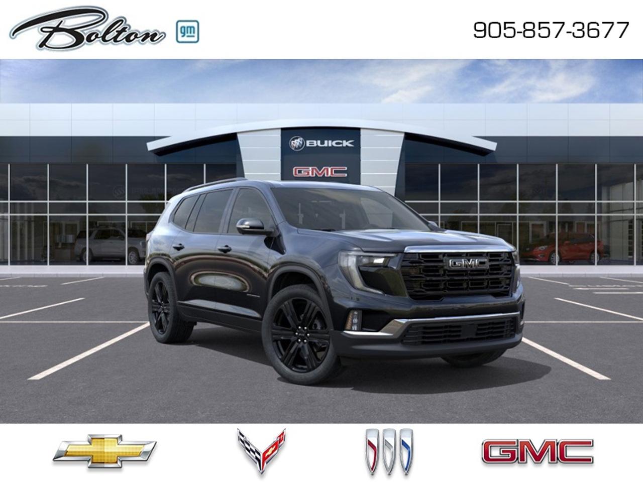 <b>Sunroof, Luxury Package!</b><br> <br> <br> <br>This midsize GMC Acadia is designed to make a long lasting impression. <br> <br>Wherever the roads lead, go confidently in this 2026 GMC Acadia. This SUV offers versatile space and impressive functionality that are seamlessly blended with style, safety, and top notch technology. This Acadia makes a strong impression with its confident stance and bold styling from front to back and its details, big or small, make it a truly distinctive crossover vehicle.<br> <br>This Ebony Twilight Metallic SUV has an Automatic transmission and is powered by a 328HP 2.5L 4 Cylinder Engine. <br> <br> Our Acadias trim level is Elevation. Standard features include the Driver Convenience Package with heated front seats, a heated steering wheel, remote start and a power liftgate for rear cargo access, Assisted Driving Package with lane keeping assist with lane departure warning, automatic emergency braking, and adaptive cruise control. Also standard include a wireless charging pad for mobile devices, a 12-speaker Bose premium audio system, a 15-inch infotainment screen with navigation capability, Apple CarPlay and Android Auto, and even more! This vehicle has been upgraded with the following features: Sunroof, Luxury Package.<br><br> <br>To apply right now for financing use this link: <a href=http://www.boltongm.ca/?https://CreditOnline.dealertrack.ca/Web/Default.aspx?Token=44d8010f-7908-4762-ad47-0d0b7de44fa8&Lang=en target=_blank>http://www.boltongm.ca/?https://CreditOnline.dealertrack.ca/Web/Default.aspx?Token=44d8010f-7908-4762-ad47-0d0b7de44fa8&Lang=en</a><br><br> <br/><br>At Bolton Motor Products, we offer new Chevrolet, Cadillac, Buick, GMC cars and trucks in Bolton, along with used cars, trucks and SUVs by top manufacturers. Our sales staff will help you find that new or used car you have been searching for in the Bolton, Brampton, Nobleton, Kleinburg, Vaughan, & Maple area. o~o