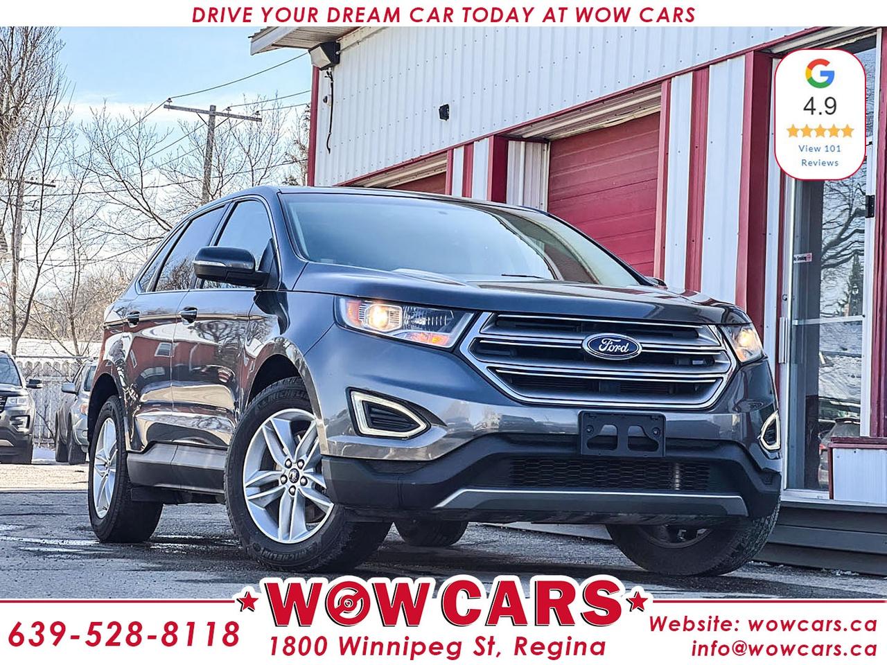 2015 Ford Edge SEL AWDOdometer: 124,787 Km <br/> Price: $16,990 + taxes <br/> Financing Available <br/> <br/> WOW Factors:- -Certified and mechanical inspection <br/> <br/> <br/> Highlight Features:--Alloy Wheels <br/> -All Wheel Drive <br/> -Panoramic Sunroof <br/> -Push button Start <br/> -Backup-Camera <br/> -Rear Parking Sensors <br/> -Power Seats <br/> -Heated Seats <br/> -Remote Start <br/> -Navigation System <br/> -Power heated side mirrors <br/> -Bluetooth Connectivity <br/> -Cruise Control and much more. <br/> <br/> <br/> Financing Available Driven by Trust, Powered by Family  Your Destination for Quality Pre-Owned Vehicles <br/> At our family-owned dealership, customer satisfaction isnt just a goal  its our promise. We specialize in pre-owned Cars, SUVs, Vans, and Trucks, offering standout value with the WOW factors that set us apart. From exceptional Google reviews to unmatched after-sales service, we go above and beyond to make your experience seamless, transparent, and friendly. <br/> <br/> <br/> Visit WOW CARS Today at 1800 Winnipeg Street Regina, SK S4P1G2, or give us a call at (639) 528-8II8. <br/>