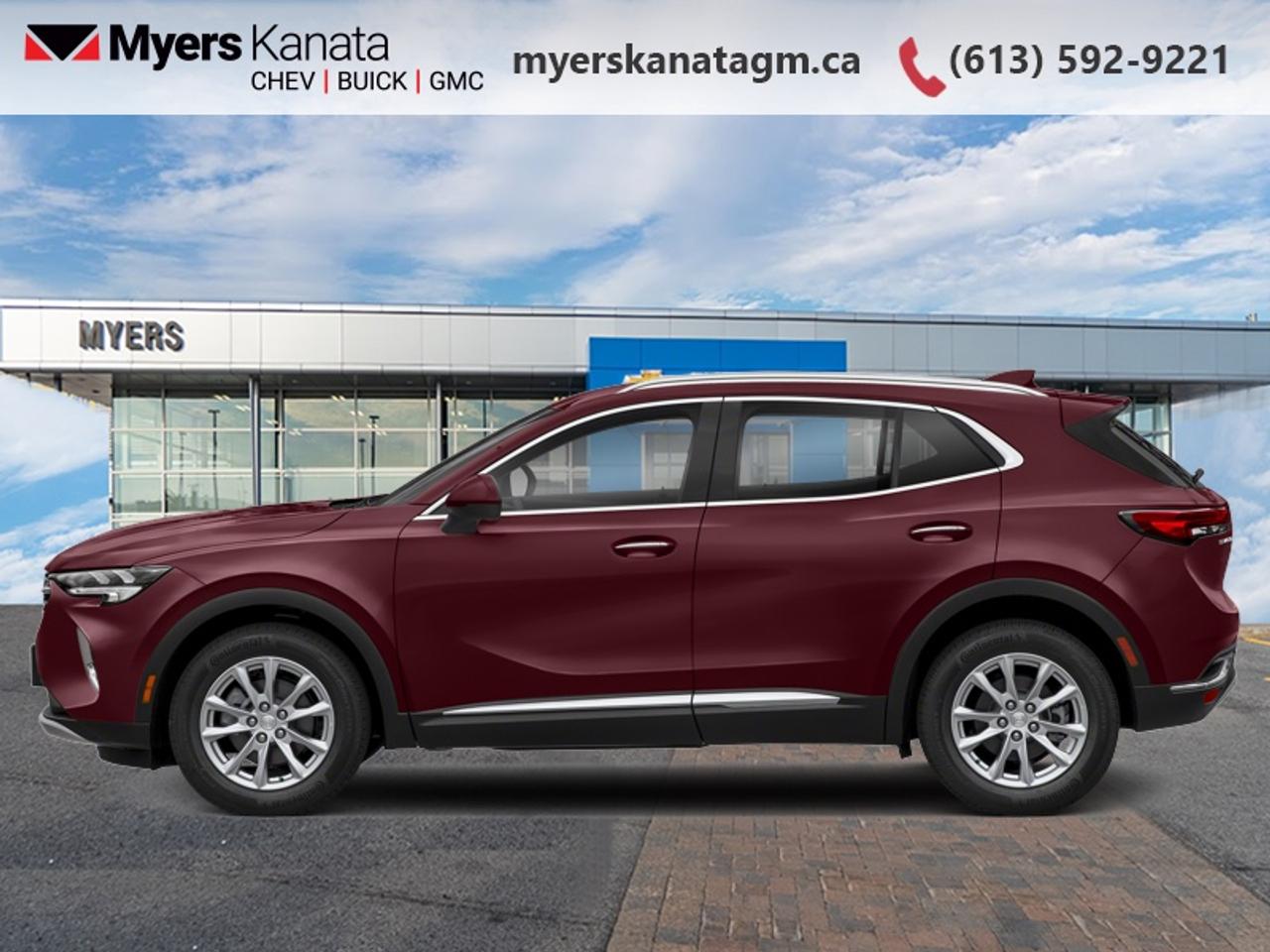 <b>Moonroof,  Leather Seats,  Cooled Seats,  Wireless Charging,  Adaptive Cruise Control!</b><br> <br> This 2023 Buick Envision is for sale today in Kanata. <br> <br>This Buick Envision has the space and versatility to get away with anything. Built to inspire confidence, this Envision doesnt just get you there, it helps you be your best. As boundless as your own imagination, this Envision was designed to inspire you with every drive. This SUV has 48,469 km. Its Rich Garnet Metallic in colour and is completely accident free based on the <a href=https://vhr.carfax.ca/?id=tiW6KIofRa0Vd1x95qZM4W1XsqHHCwDH target=_blank>CARFAX Report</a>. It has an Automatic transmission and is powered by a 228HP 2.0L 4 Cylinder Engine. <br> <br> Our Envisions trim level is Avenir. This Avenir is the epitome of luxury with a gorgeous moonroof, heads up display, leather seats with memory settings, wireless charging, navigation, and a Bose Premium Audio system.This Buick Envision is always in touch with convenient features like remote start, IntelliBeam, hands free liftgate with LED logo projection, and QuietTuning. Stay connected on every drive with the Buick Infotainment System featuring a multi-touch display, Apple Carplay, Android Auto, Bluetooth, SiriusXM, wi-fi, and wireless connectivity. Make confidence your companion with a safety suite that includes blind spot detection, lane keep assist, forward collision alert, following distance indicator, Teen Driver, and a rearview camera. This vehicle has been upgraded with the following features: Moonroof, Leather Seats, Cooled Seats, Wireless Charging, Adaptive Cruise Control, 360 Camera, Premium Audio.<br> <br>To apply right now for financing use this link: <a href=https://www.myerskanatagm.ca/finance/ target=_blank>https://www.myerskanatagm.ca/finance/</a><br><br> <br/><br>Price is plus HST and licence only.<br> Book a test drive today at myerskanatagm.ca<br>*LIFETIME ENGINE TRANSMISSION WARRANTY NOT AVAILABLE ON VEHICLES WITH KMS EXCEEDING 140,000KM, VEHICLES 8 YEARS & OLDER, OR HIGHLINE BRAND VEHICLE(eg. BMW, INFINITI. CADILLAC, LEXUS...)<br> Come by and check out our fleet of 30+ used cars and trucks and 260+ new cars and trucks for sale in Kanata.  o~o