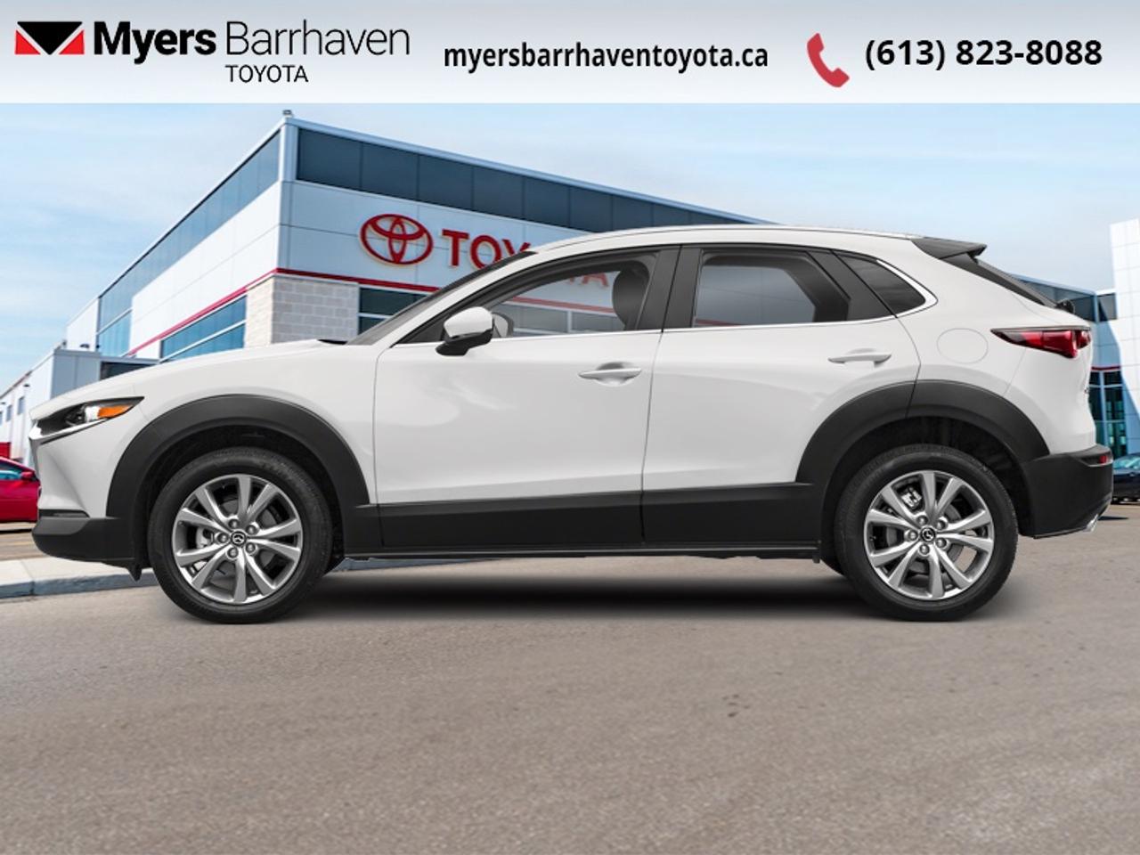 <b>Adaptive Cruise Control, Heated Steering Wheel, Aluminum Wheels, Heated Seats, Apple CarPlay, Android Auto, Blind Spot Detection, Lane Keep Assist, Forward Collision Alert, LED Lights, Climate Control, Proximity Key, Rear Camera</b><br> <br>  Compare at $29950 - Our Live Market Price is just $28798! <br> <br>The low platform of this CX-30 makes loading easy, and the generous cargo area leaves you and your passengers with ample space for all of your belongings. This 2024 Mazda CX-30 is fresh on our lot in Ottawa. <br> <br>Designed for an effortless drive, the luxurious CX-30 is sure to impress. Its refined cabin is quiet, instilling a feeling of tranquility behind the wheel. With plenty of cabin space, this gorgeous compact SUV is ready to handle any task you put in front of it. Innovative performance is not just about power, its about a responsive and engaging drive that connects you to the road. This SUV has 43,235 km. Its Snowflake White in colour. It has an Automatic transmission and is powered by a 191HP 2.5L 4 Cylinder Engine. <br> <br> Our CX-30s trim level is GS. Step things up with this CX-30 GS, which reward you with unique alloy wheels, adaptive cruise control, a heated steering wheel, heated front seats, 60-40 folding bench rear seats, proximity key with push button start, an 8-speaker Mazda Harmonic Acoustics audio system, Apple CarPlay, Android Auto, and an 8.8-inch infotainment screen. Additional features include active lane keeping assist, lane departure warning, rear cross-traffic alert with automatic emergency braking, blind spot monitoring, rear cross traffic alert, front and rear cupholders, smart device remote engine start, LED headlights with perimeter approach lights, and even more!<br> <br>To apply right now for financing use this link: <a href=https://www.myersbarrhaventoyota.ca/quick-approval/ target=_blank>https://www.myersbarrhaventoyota.ca/quick-approval/</a><br><br> <br/><br> Buy this vehicle now for the lowest bi-weekly payment of <b>$200.29</b> with $0 down for 84 months @ 6.99% APR O.A.C. ( Plus applicable taxes -  Plus applicable fees   ).  See dealer for details. <br> <br>At Myers Barrhaven Toyota we pride ourselves in offering highly desirable pre-owned vehicles. We truly hand pick all our vehicles to offer only the best vehicles to our customers. No two used cars are alike, this is why we have our trained Toyota technicians highly scrutinize all our trade ins and purchases to ensure we can put the Myers seal of approval. Every year we evaluate 1000s of vehicles and only 10-15% meet the Myers Barrhaven Toyota standards. At the end of the day we have mutual interest in selling only the best as we back all our pre-owned vehicles with the Myers *LIFETIME ENGINE TRANSMISSION warranty. Thats right *LIFETIME ENGINE TRANSMISSION warranty, were in this together! If we dont have what youre looking for not to worry, our experienced buyer can help you find the car of your dreams! Ever heard of getting top dollar for your trade but not really sure if you were? Here we leave nothing to chance, every trade-in we appraise goes up onto a live online auction and we get buyers coast to coast and in the USA trying to bid for your trade. This means we simultaneously expose your car to 1000s of buyers to get you top trade in value. <br>We service all makes and models in our new state of the art facility where you can enjoy the convenience of our on-site restaurant, shuttle van, free Wi-Fi, Enterprise Rent-A-Car, on-site tire storage, and complimentary drinks. Come see why many Toyota owners are making the switch to Myers Barrhaven Toyota. <br>*LIFETIME ENGINE TRANSMISSION WARRANTY NOT AVAILABLE FOR VEHICLES WITH KMS EXCEEDING 140,000KM, VEHICLES 8 YEARS & OLDER, HIGHLINE BRAND VEHICLES (e.g., BMW, INFINITI, CADILLAC, LEXUS), AND QUEBEC RESIDENTS.<br> Come by and check out our fleet of 90+ used cars and trucks and 20+ new cars and trucks for sale in Ottawa.  o~o