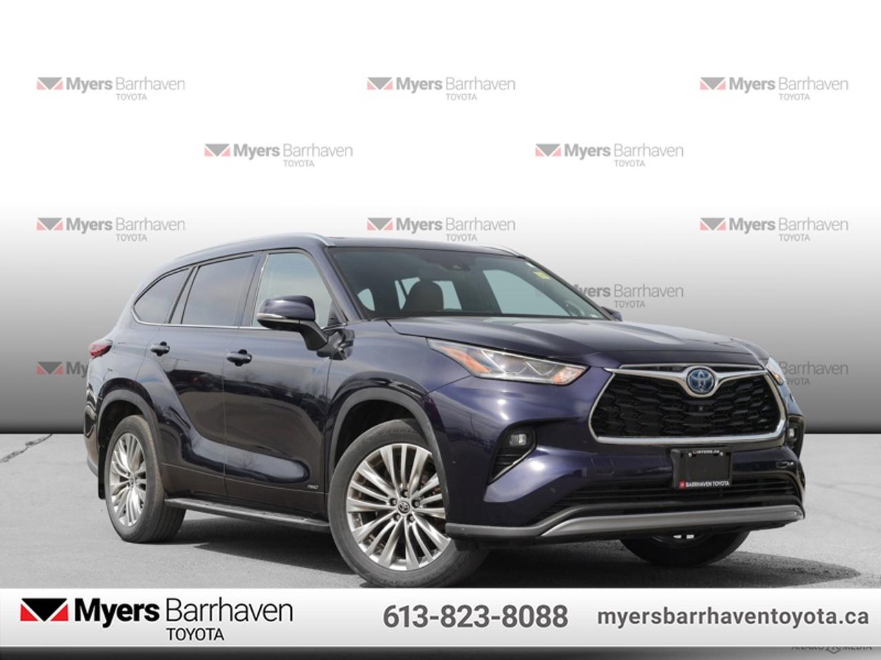 <b>Hybrid,  Leather Seats,  Cooled Seats,  Premium Audio,  Sunroof!</b><br> <br>  Compare at $54390 - Our Live Market Price is just $52298! <br> <br>Experience premium interior trimmings and impressive fuel economy in this class-leading 2023 Highlander. This 2023 Toyota Highlander is fresh on our lot in Ottawa. <br> <br>From the moment you see it, youll realize the Highlander is something special. From its eccentric exterior styling to plush comfort and impressive handling, this 2023 Highlander is no standard SUV. Intoxicating power, capability and safety features ensure that this SUV exceeds your ever expectation, allowing you to accomplish more and do it all in style. This SUV has 51,364 km. Its Blueprint in colour. It has an Automatic transmission and is powered by a 243HP 2.5L 4 Cylinder Engine. <br> <br> Our Highlanders trim level is Hybrid Limited. This Highlander Hybrid Limited impresses, with an efficient powertrain, genuine leather seating upholstery, a sonorous 11-speaker JBL Clari-Fi audio system, inbuilt navigation, heated and ventilated front seats with power adjustment, lumbar support and memory seats, a heated leather steering wheel, adaptive cruise control, an express open/close dual-panel sunroof with a power sunshade, and a power liftgate for rear cargo access. Safety features include front and rear sonar parking sensors, blind spot monitoring, lane keeping assist, lane departure warning, forward collision mitigation, evasive steering assist, and even more. Additional features include dual-zone climate control, front and rear cupholders, proximity keyless entry, front fog lamps, roof rack rails, and so much more. This vehicle has been upgraded with the following features: Hybrid, Leather Seats, Cooled Seats, Premium Audio, Sunroof, Power Liftgate, Blind Spot Detection.<br> <br>To apply right now for financing use this link: <a href=https://www.myersbarrhaventoyota.ca/quick-approval/ target=_blank>https://www.myersbarrhaventoyota.ca/quick-approval/</a><br><br> <br/><br> Buy this vehicle now for the lowest bi-weekly payment of <b>$375.59</b> with $0 down for 84 months @ 7.99% APR O.A.C. ( Plus applicable taxes -  Plus applicable fees   ).  See dealer for details. <br> <br>At Myers Barrhaven Toyota we pride ourselves in offering highly desirable pre-owned vehicles. We truly hand pick all our vehicles to offer only the best vehicles to our customers. No two used cars are alike, this is why we have our trained Toyota technicians highly scrutinize all our trade ins and purchases to ensure we can put the Myers seal of approval. Every year we evaluate 1000s of vehicles and only 10-15% meet the Myers Barrhaven Toyota standards. At the end of the day we have mutual interest in selling only the best as we back all our pre-owned vehicles with the Myers *LIFETIME ENGINE TRANSMISSION warranty. Thats right *LIFETIME ENGINE TRANSMISSION warranty, were in this together! If we dont have what youre looking for not to worry, our experienced buyer can help you find the car of your dreams! Ever heard of getting top dollar for your trade but not really sure if you were? Here we leave nothing to chance, every trade-in we appraise goes up onto a live online auction and we get buyers coast to coast and in the USA trying to bid for your trade. This means we simultaneously expose your car to 1000s of buyers to get you top trade in value. <br>We service all makes and models in our new state of the art facility where you can enjoy the convenience of our on-site restaurant, shuttle van, free Wi-Fi, Enterprise Rent-A-Car, on-site tire storage, and complimentary drinks. Come see why many Toyota owners are making the switch to Myers Barrhaven Toyota. <br>*LIFETIME ENGINE TRANSMISSION WARRANTY NOT AVAILABLE FOR VEHICLES WITH KMS EXCEEDING 140,000KM, VEHICLES 8 YEARS & OLDER, HIGHLINE BRAND VEHICLES (e.g., BMW, INFINITI, CADILLAC, LEXUS), AND QUEBEC RESIDENTS. o~o