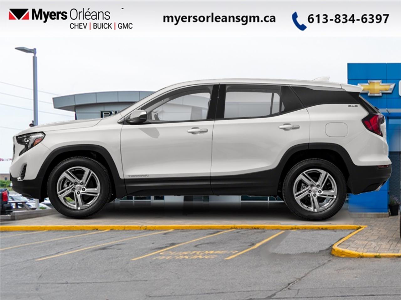 <b>Heated Seats,  Remote Start,  Aluminum Wheels,  Lane Keep Assist,  Forward Collision Alert!</b><br> <br> With amazing features, a sleek modern appearance, and a luxurious interior, this 2021 GMC Terrain really stands out in the compact SUV class. This 2021 GMC Terrain is fresh on our lot in Orleans. <br> <br>The GMC Terrain is a refined and comfortable compact SUV, designed with relentless engineering and modern technology. The interior has a clean design, with upscale materials like soft-touch surfaces and premium trim. The Terrain also offers plenty of cargo room behind the backseat and 63.3 cubic feet with the backseat folded. Quiet, spacious and comfortable, this Terrain is exactly what youd expect from the Professional Grade SUV! This SUV has 79,191 km. Its White in colour and is completely accident free based on the <a href=https://vhr.carfax.ca/?id=IX2V9tgbLfMxKh5h/QEB6sgwYpvncWPF target=_blank>CARFAX Report</a>. It has an Automatic transmission and is powered by a 170HP 1.5L 4 Cylinder Engine. It may have some remaining factory warranty, please check with dealer for details. <br> <br> Our Terrains trim level is SLE. This amazing crossover comes with some impressive features such as heated front seats, a colour touchscreen infotainment system featuring Apple CarPlay, Android Auto and SiriusXM plus its also 4G LTE hotspot capable. This Terrain SLE also includes lane keep assist with lane departure warning, forward collision alert, Teen Driver technology, a remote engine starter, a rear vision camera, LED signature lighting, StabiliTrak with hill decent control, a leather-wrapped steering wheel with audio and cruise controls, a power driver seat and a 60/40 split-folding rear seat to make hauling larger items a breeze. This vehicle has been upgraded with the following features: Heated Seats, Remote Start, Aluminum Wheels, Lane Keep Assist, Forward Collision Alert, Rear View Camera, Android Auto.<br> <br>To apply right now for financing use this link: <a href=https://www.myersorleansgm.ca/FinancePreQualForm target=_blank>https://www.myersorleansgm.ca/FinancePreQualForm</a><br><br> <br/><br>*MYERS LIFETIME ENGINE AND TRANSMISSION COVERAGE CERTIFICATE NOT AVAILABLE ON VEHICLES WITH KMS EXCEEDING 140,000KM, VEHICLES 8 YEARS & OLDER, OR HIGHLINE BRAND VEHICLE(eg. BMW, INFINITI. CADILLAC, LEXUS...)<br> Come by and check out our fleet of 30+ used cars and trucks and 210+ new cars and trucks for sale in Orleans.  o~o