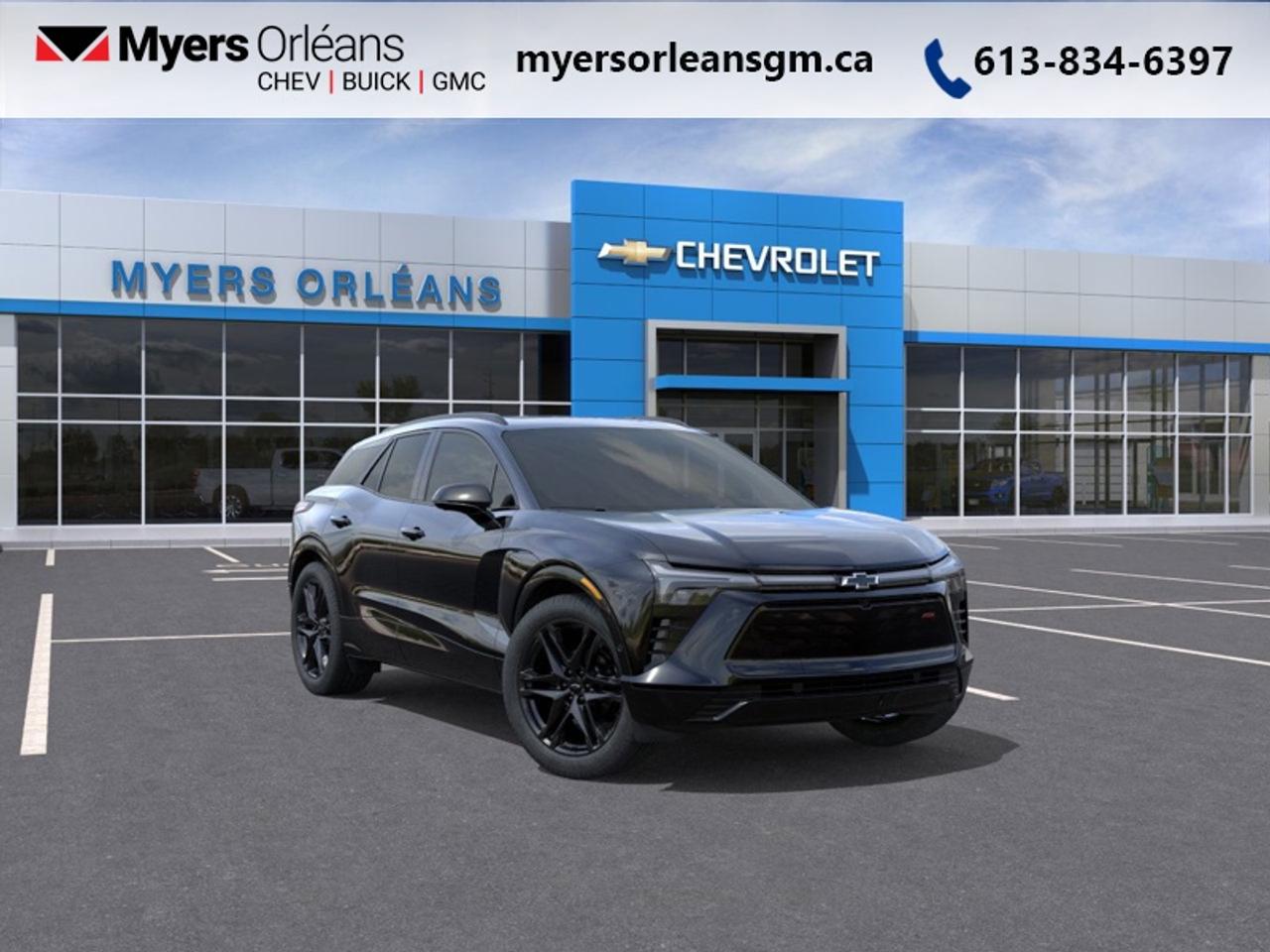 <b>SUNRF, PWR, DUAL PNL, PANORAMIC, S!</b><br> <br> <br> <br>For more than 80 years, the Myers Automotive Group has brought exceptional vehicles and world-class service to drivers in the Ottawa area. Myers Orleans Chevrolet Buick GMC is proud to serve Greater Ottawa, and to continue the tradition of excellence that the Myers name is known for. We are your trusted and professional choice since 1942!<br> <br>The 2026 Chevrolet Blazer EV redefines electrified driving with bold styling, high-end tech, and impressive electric range. <br> <br>The 2026 Chevrolet Blazer EV merges cutting-edge electric performance with refined SUV comfort; whether youre commuting in the city or hitting the open road. With multiple trims offering exceptional range, powerful acceleration, and ultra-modern amenities, this EV is built for drivers who demand both innovation and practicality. Combine that with Chevrolets full suite of safety features and a head-turning design, and the Blazer EV stands out as a dynamic, smart choice for the future of driving.<br> <br>This Black SUV has an Automatic transmission. This vehicle has been upgraded with the following features: SUNRF, PWR, DUAL PNL, PANORAMIC, S.<br><br> <br>To apply right now for financing use this link: <a href=https://www.myersorleansgm.ca/FinancePreQualForm target=_blank>https://www.myersorleansgm.ca/FinancePreQualForm</a><br><br> <br/>   <br> Buy this vehicle now for the lowest bi-weekly payment of <b>$472.43</b> with $0 down for 84 months @ 3.99% APR O.A.C. ( Plus applicable taxes -  **Rebates may not be applicable on all purchase types [cash, lease, or finance]. Eligibility and conditions may vary. Please see dealer for full details and confirmation of eligibility.   ).  Incentives expire 2026-04-30.  See dealer for details. <br> <br>At Myers Orleans Chevrolet, youll find an impressive inventory of brand-new Chevrolet, Buick, and GMC vehicles. But we dont stop there! We also offer an amazing array of gently-used cars, trucks, and SUVs from Chevrolet, as well as a selection of alternate-brand used vehicles from some of Canadas favourite auto makers. When you choose to shop with Myers, youre not limited to what you can find on our well-appointed lot. Youve got the resources of an entire automotive group at your fingertips! Our friendly, no-pressure sales team will go through your list of must-haves, and will match you with the vehicle from Myers that checks off all the right boxes.<br> Come by and check out our fleet of 30+ used cars and trucks and 210+ new cars and trucks for sale in Orleans.  o~o