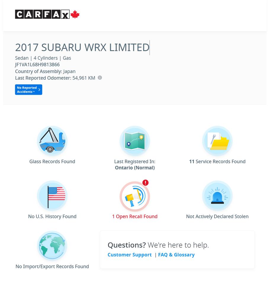 2017 Subaru WRX Sport-tech+Leather+Roof+Rust Proofed+ACCIDENT FREE Photo