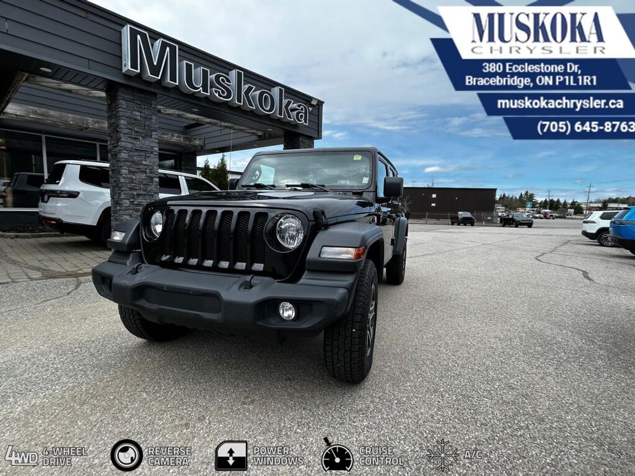This JEEP WRANGLER UNLIMITED SPORT, with a 4 Cylinder Engine engine, features a TRANSMISSION: 8-SPEED TORQUEFLITE AUTO transmission, and generates 9.9 highway/11.5 city L/100km. Find this vehicle with only 110518 kilometers!  JEEP WRANGLER UNLIMITED SPORT Options: This JEEP WRANGLER UNLIMITED SPORT offers a multitude of options. Technology options include: 1 LCD Monitor In The Front, AM/FM/Satellite-Prep w/Seek-Scan, Clock, Speed Compensated Volume Control, Aux Audio Input Jack, Steering Wheel Controls, Voice Activation, Radio Data System and External Memory Control, MP3 Capability.  Safety options include Variable Intermittent Wipers, Airbag Occupancy Sensor, Dual Stage Driver And Passenger Front Airbags, Dual Stage Driver And Passenger Seat-Mounted Side Airbags, Rear Child Safety Locks.  Visit Us: Find this JEEP WRANGLER UNLIMITED SPORT at Muskoka Chrysler today. We are conveniently located at 380 Ecclestone Dr Bracebridge ON P1L1R1. Muskoka Chrysler has been serving our local community for over 40 years. We take pride in giving back to the community while providing the best customer service. We appreciate each and opportunity we have to serve you, not as a customer but as a friend