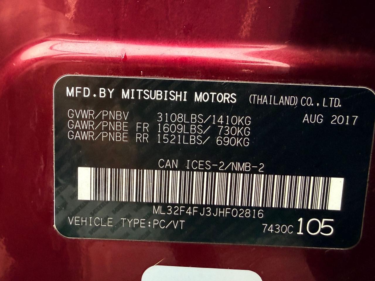 2018 Mitsubishi Mirage GT Auto, FWD, 1.2L 3cyl Photo