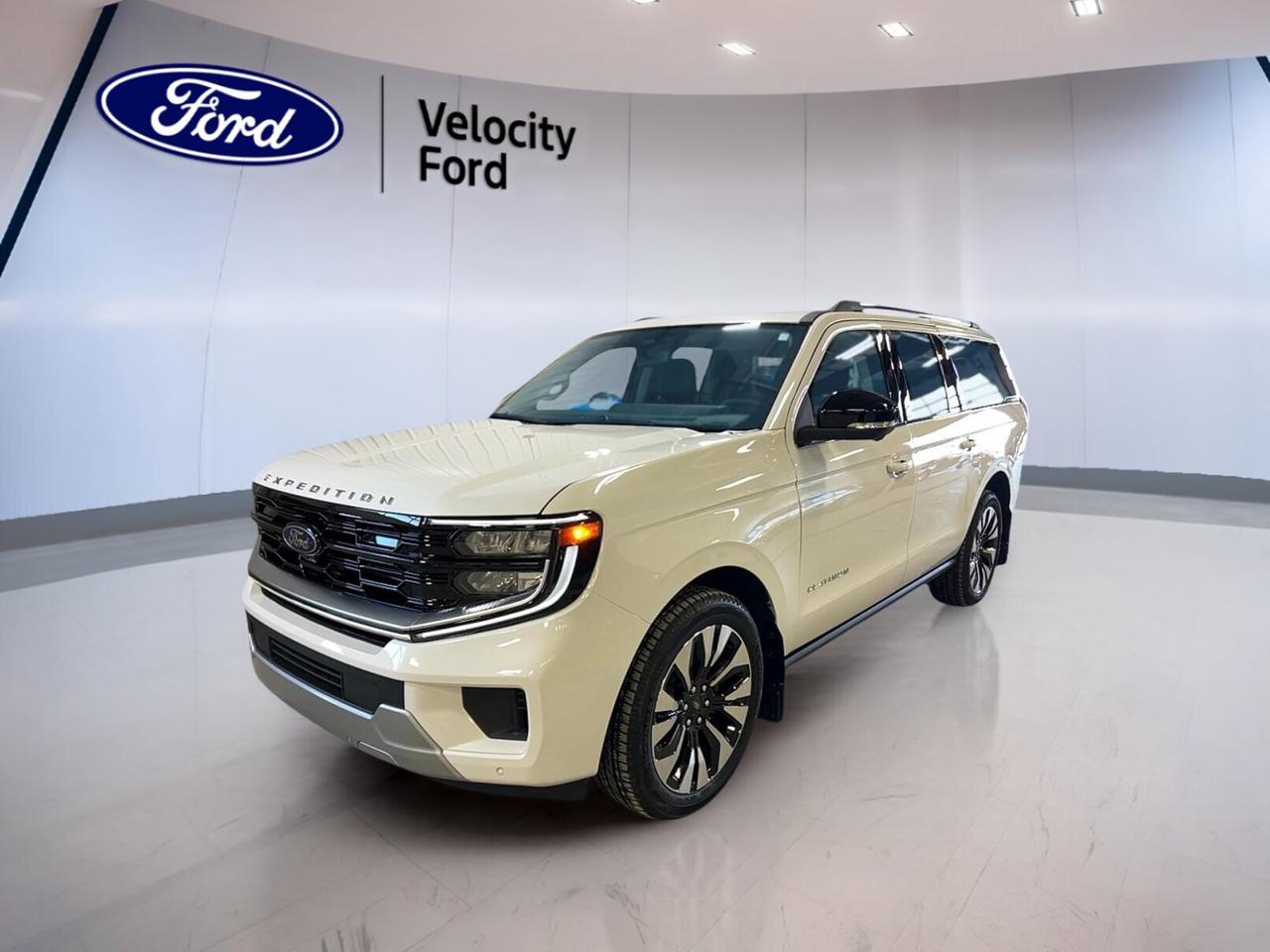 The 2026 Ford Expedition Platinum Max 4x4 is a brand new full-size SUV built for families, travel, and daily ease. Offered by Velocity Ford in Moose Jaw, this white, four-door SUV pairs strong capability with premium comfort. Its black interior, automatic transmission, and 3.5-litre unleaded engine create a confident and refined drive.

This new 2026 Ford Expedition Platinum Max 4x4 brings impressive space, modern convenience, and useful technology together in one well-equipped package. With four-wheel drive, a panoramic sunroof, navigation, heated front and rear seats, and a power liftgate, it is ready for busy weekdays, highway trips, and prairie weather.

FEATURES OF THE Expedition Platinum Max 4x4
»» Long-wheelbase design adds extra passenger room
»» Four-wheel drive supports year-round confidence
»» Panoramic sunroof brightens the cabin
»» Power liftgate helps with daily loading

ADVANCED SAFETY FEATURES
»» Backup camera helps with reversing visibility
»» Blind spot monitor supports safer lane changes
»» Lane departure warning adds driving awareness
»» Side and head airbags add protection

PERFORMANCE AND EFFICIENCY
»» 3.5-litre unleaded engine delivers strong output
»» Automatic transmission offers smooth gear changes
»» Four-wheel drive improves traction on demand
»» Stability control helps keep handling composed

COMFORT AND CONVENIENCE
»» Heated front seats add winter comfort
»» Heated rear seats help passengers stay warm
»» Dual-zone climate control improves cabin comfort
»» Remote starter adds convenience in cold weather

TECHNONOLGY AND CONNECTIVITY
»» Navigation system helps guide every trip
»» Bluetooth integration supports hands-free communication
»» WiFi hotspot keeps devices connected
»» Satellite radio expands entertainment choices

CARGO SPACE
»» Max body style increases overall cargo room
»» Power liftgate simplifies loading and unloading
»» Four-door layout improves passenger access
»» Spacious cabin suits family travel needs

WHAT OTHER OWNERS LIKE
»» Smooth highway ride for long trips
»» Spacious interior for passengers and gear
»» Useful driver-assist features inspire confidence
»» Heated seats improve cold-weather comfort

This 2026 Ford Expedition Platinum Max 4x4 stands out with practical equipment that drivers use every day. Cruise control, power steering, power windows, heated mirrors, retractable mirrors, automatic headlights, tinted windows, and a rear window defroster all help make each drive easier in changing Canadian conditions.

Inside, the 2026 Ford Expedition Platinum Max 4x4 offers a premium feel with thoughtful touches throughout. It includes front and rear air conditioning, automatic climate control, rear climate control, memory seats, memory mirrors, a power driver seat, a power passenger seat, lumbar support for both front occupants, ambient lighting, and steering wheel audio controls.

This 2026 Ford Expedition Platinum Max 4x4 also brings useful exterior and utility features for active owners. A rear spoiler, steps, rear tow hook, spare tire, turn signal mirrors, LED headlamps, push button start, and remote trunk release all add practical value. Anti-Lock Braking System, tire pressure monitoring, child safety locks, and passenger airbag sensor support peace of mind.

This 2026 Ford Expedition Platinum Max 4x4s VIN is: 1FMJK1M85TEA31431.
